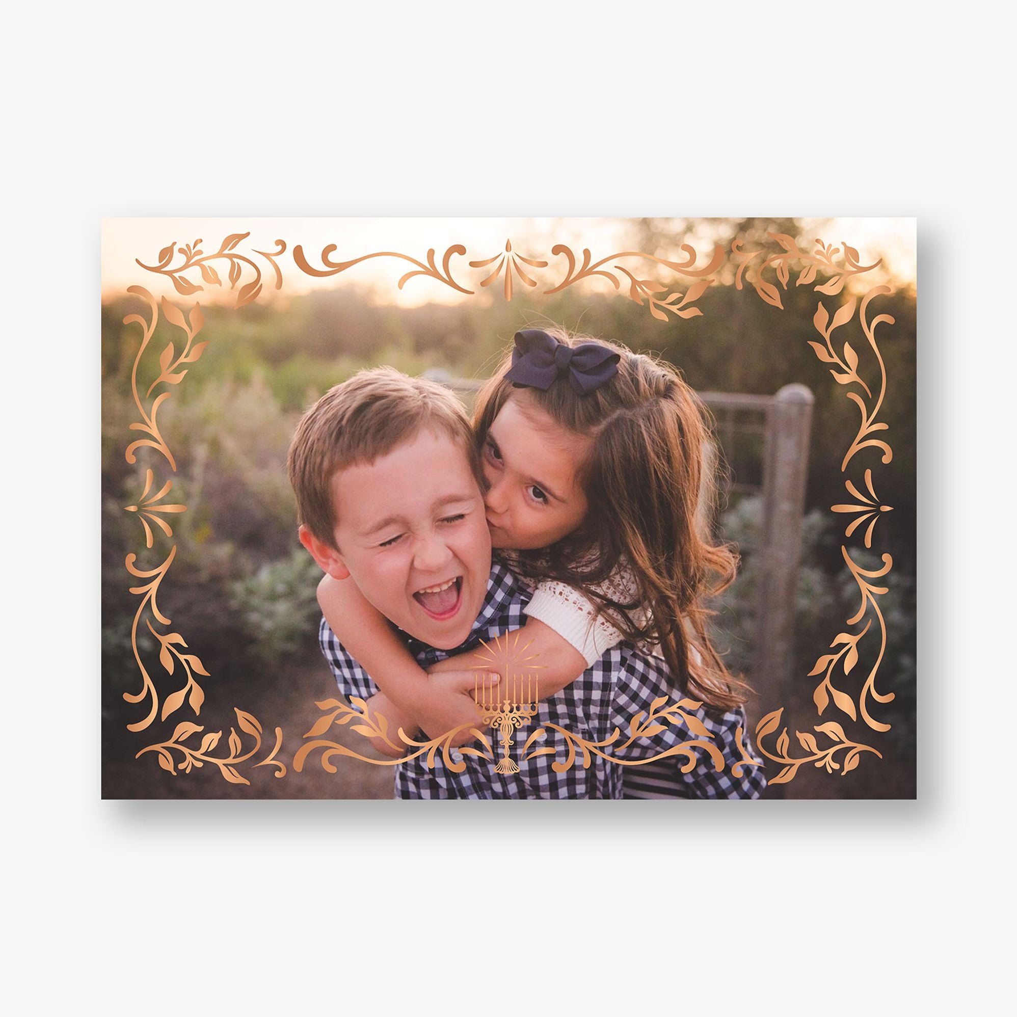 Botanical Menorah Foil Frame Holiday Photo Card - Image 2