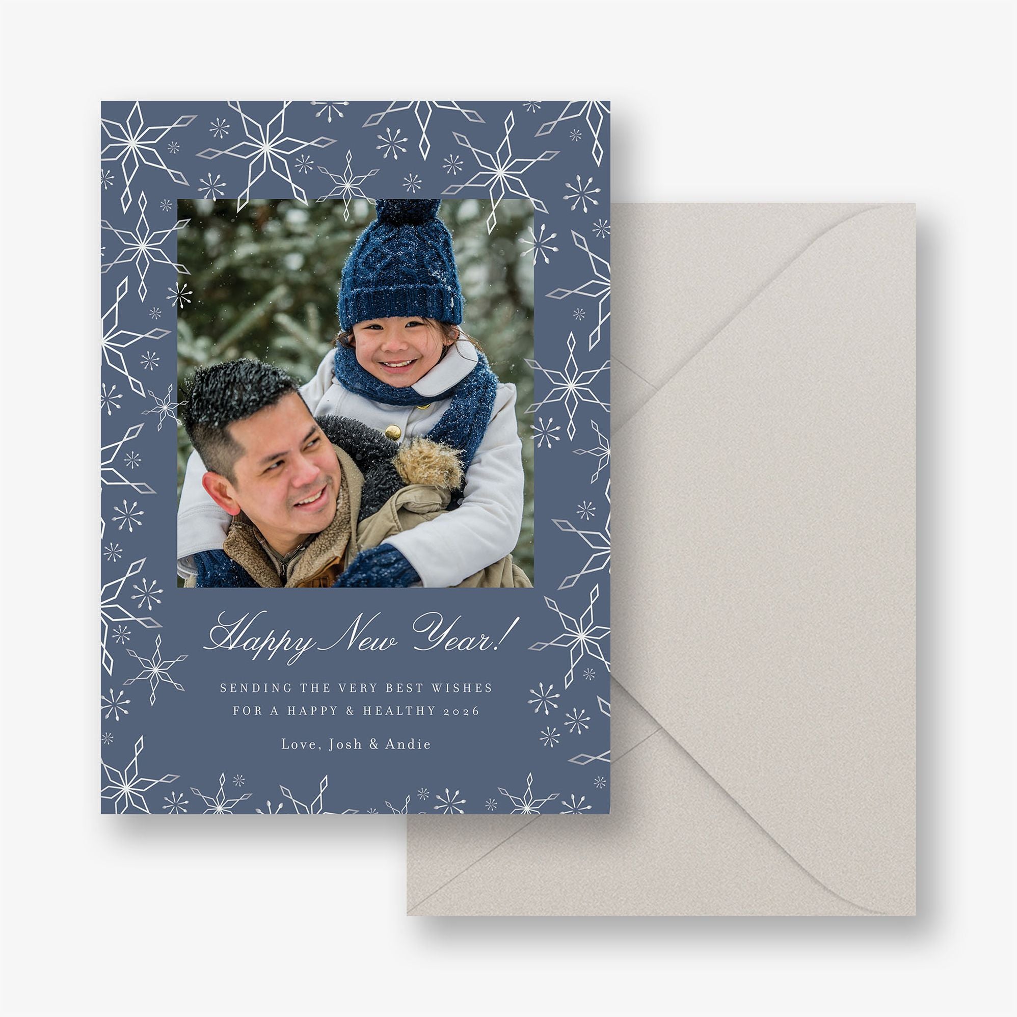Scattered Snowflakes Foil New Years Photo Card - Image 2