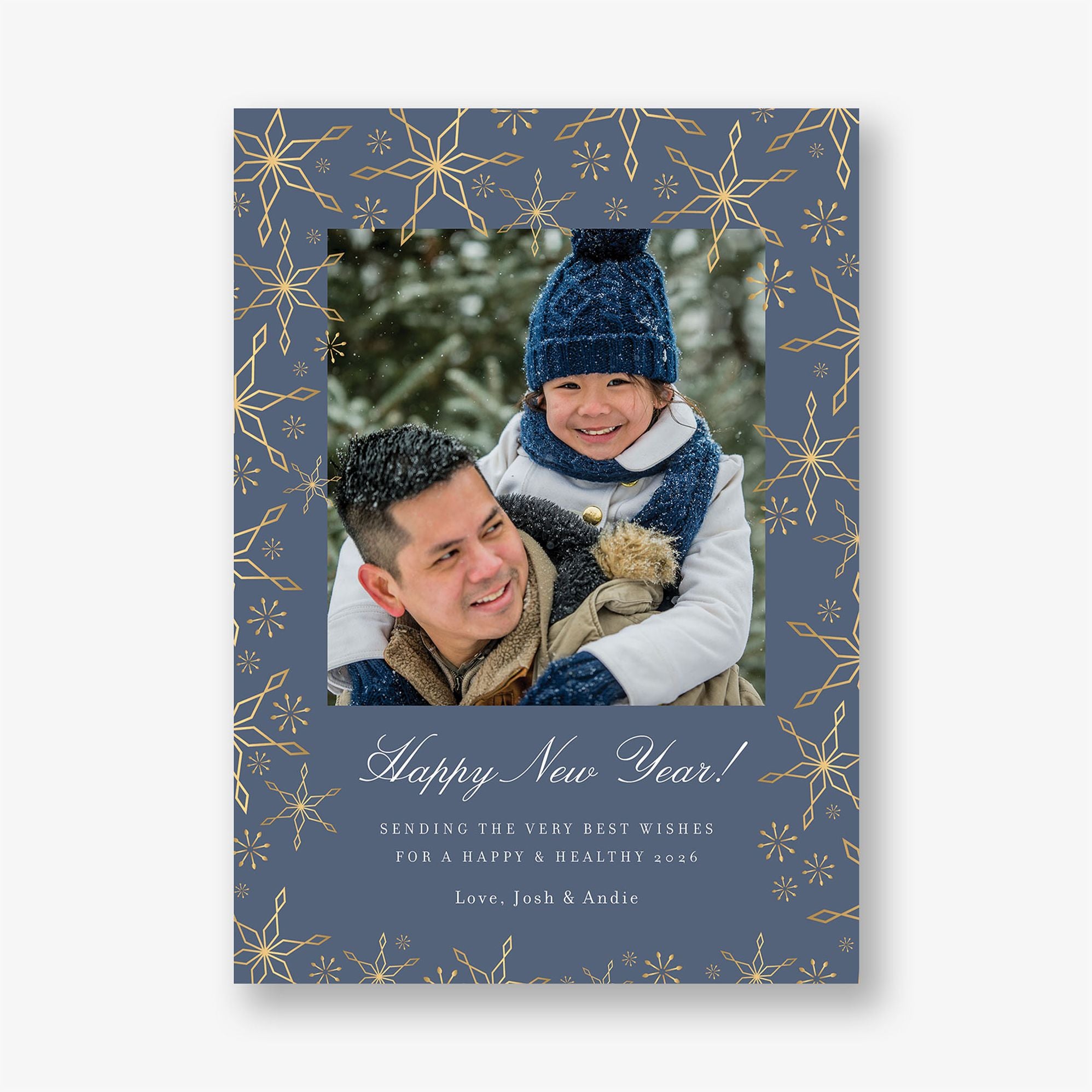 Scattered Snowflakes Foil New Years Photo Card - Image 3