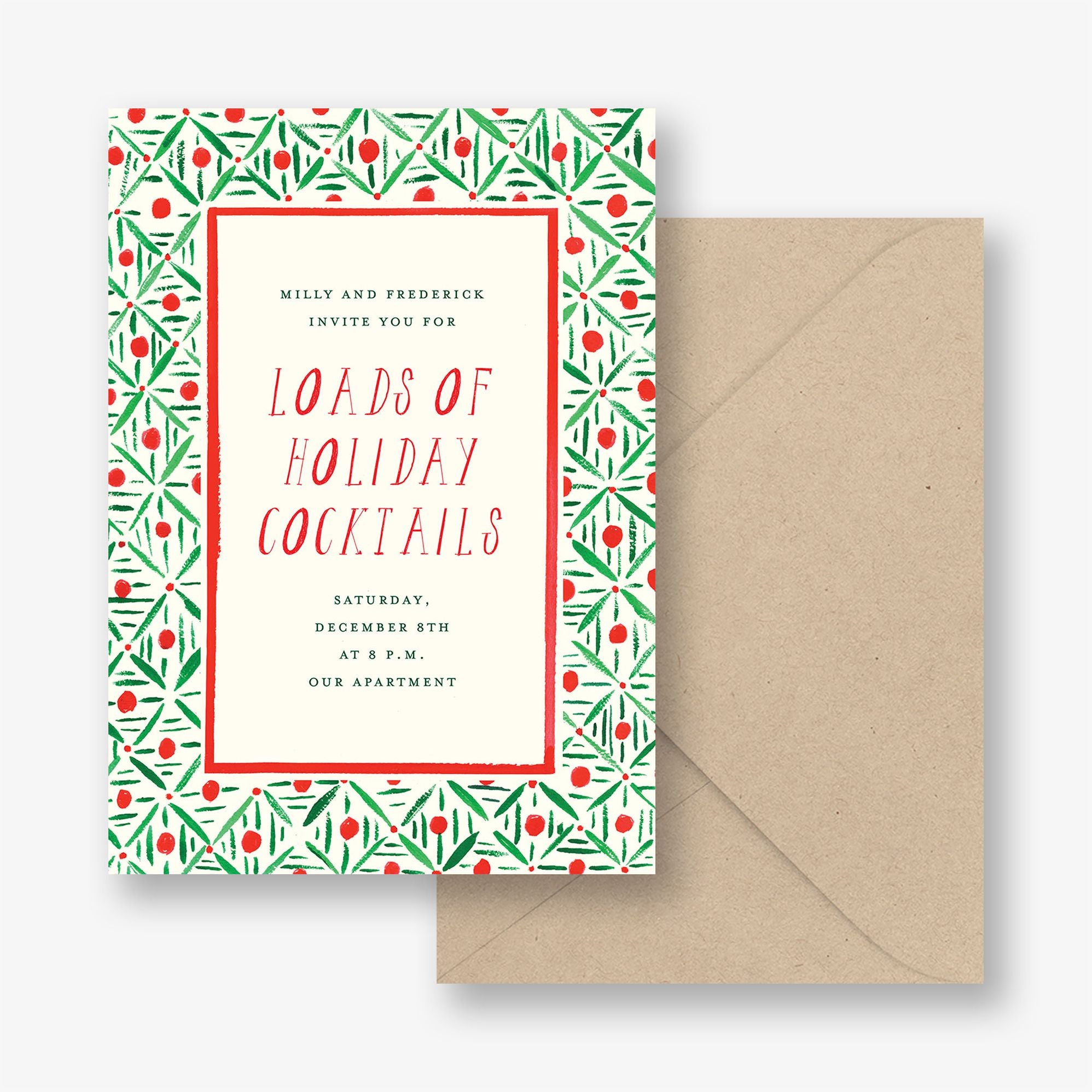 Red and Green Pattern Holiday Party Invitation - Image 3