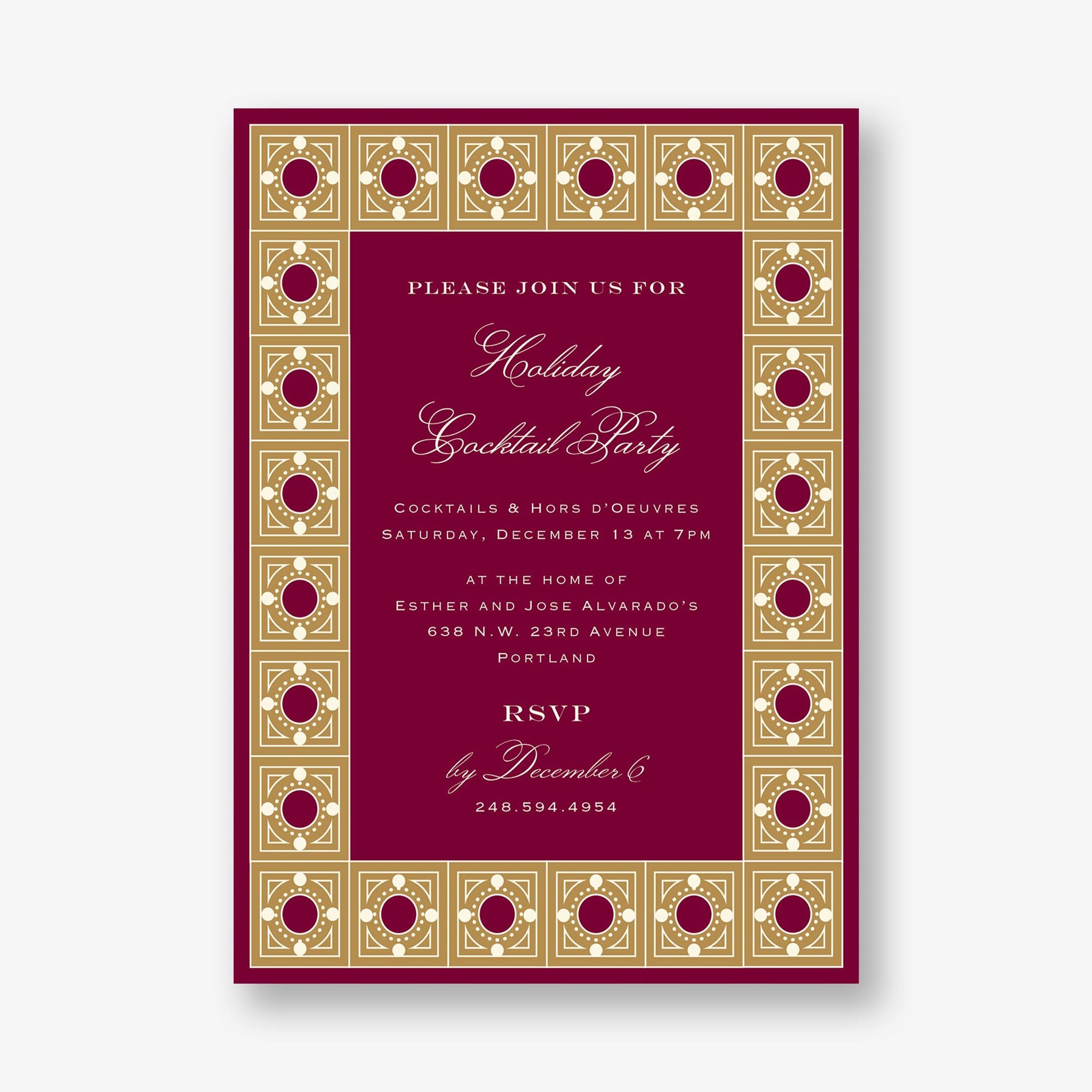 Garnet Tile Frame Holiday Party Invitation