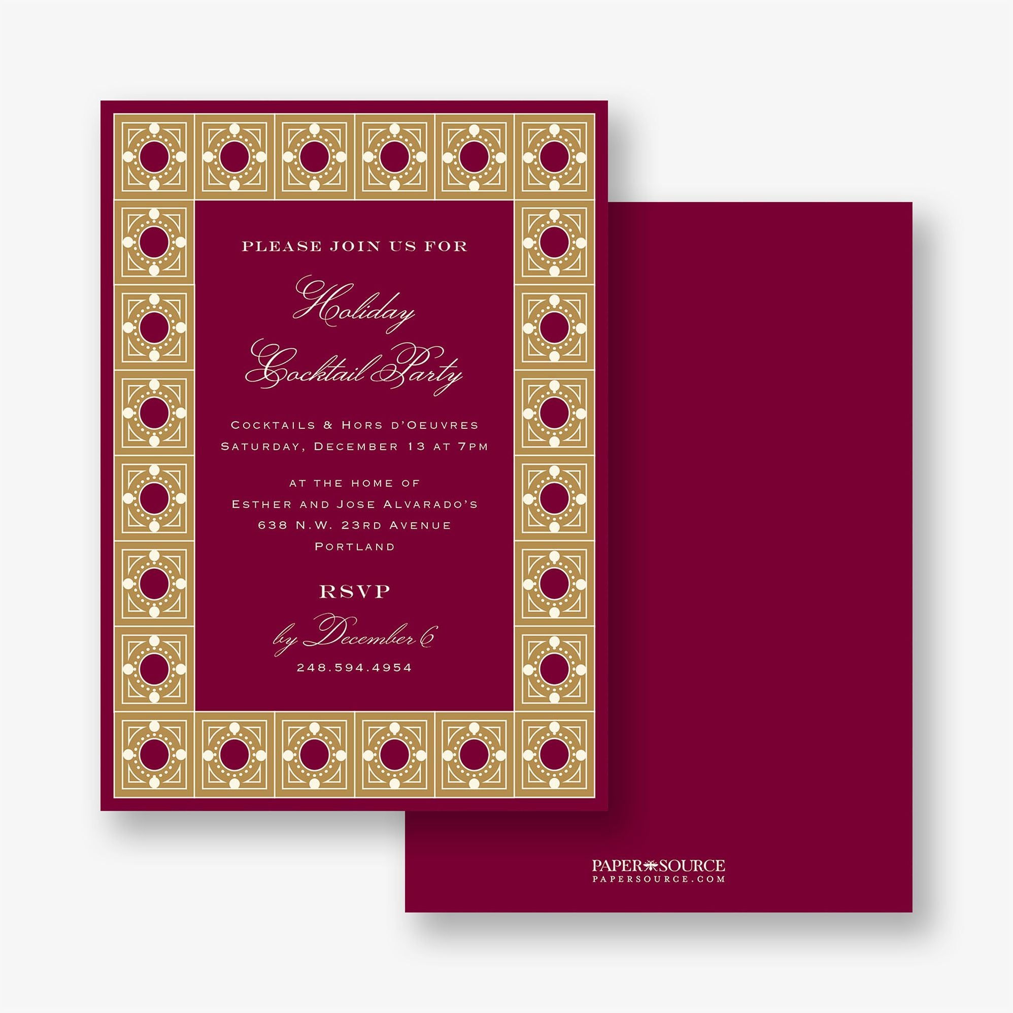 Garnet Tile Frame Holiday Party Invitation - Image 2