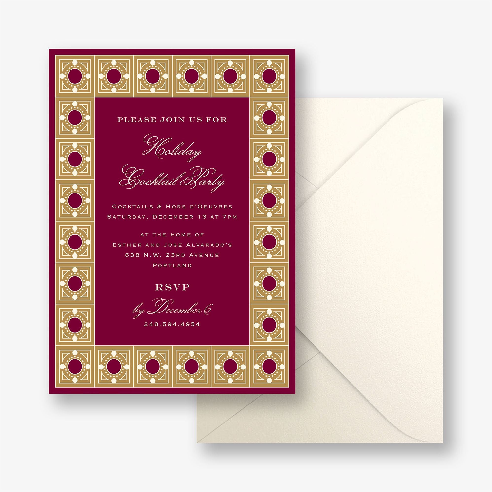 Garnet Tile Frame Holiday Party Invitation - Image 3
