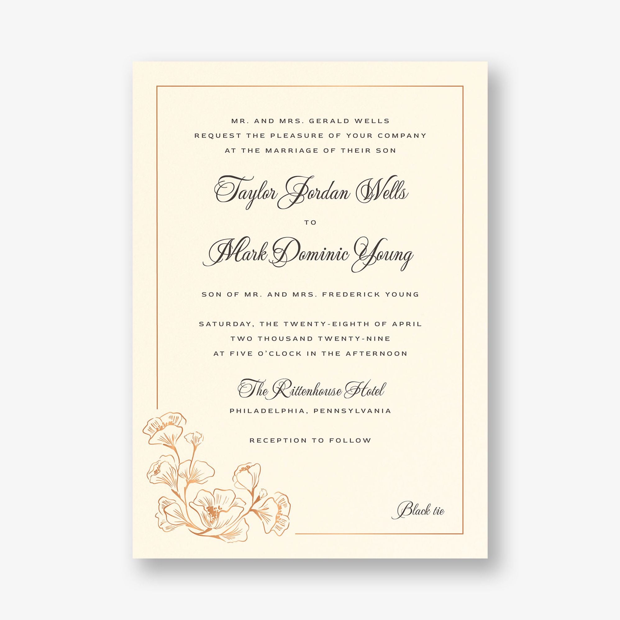 Vintage Magnolia Frame Foil Wedding Invitation - Image 2
