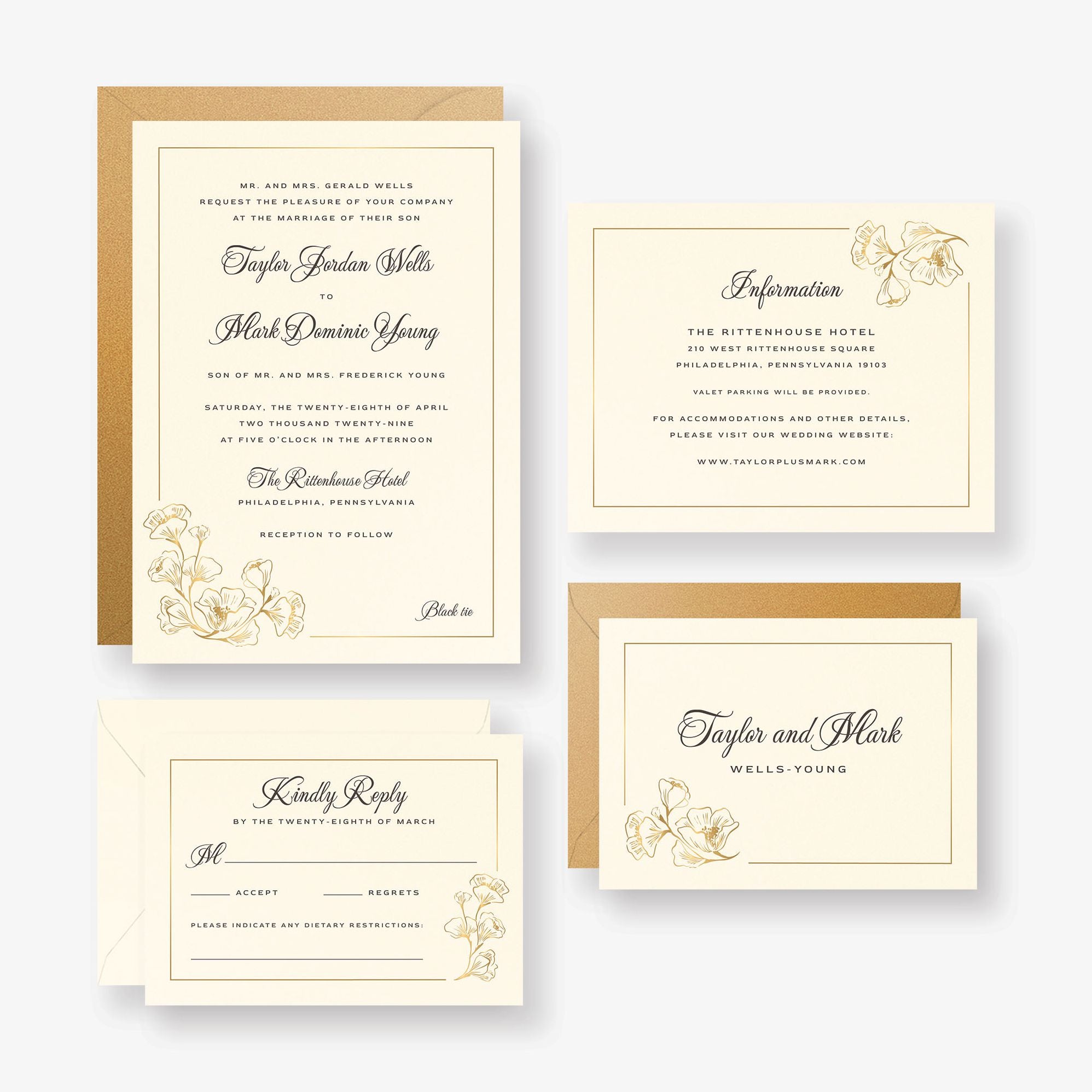 Vintage Magnolia Frame Foil Wedding Invitation - Image 3