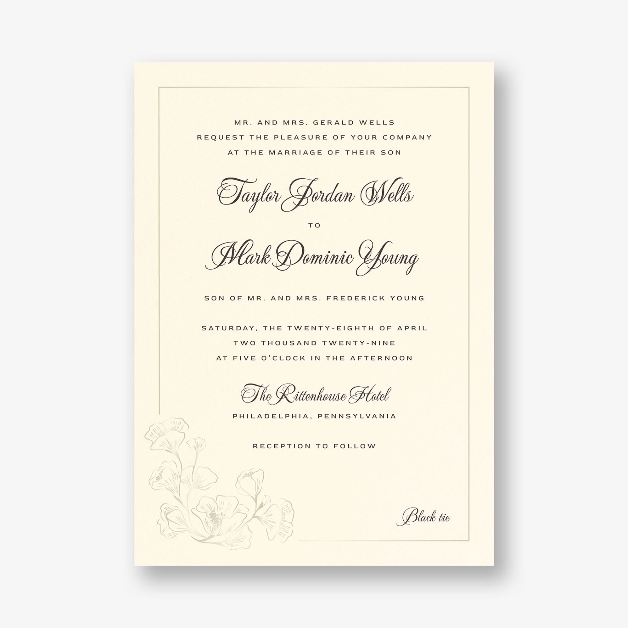 Vintage Magnolia Frame Foil Wedding Invitation - Image 4