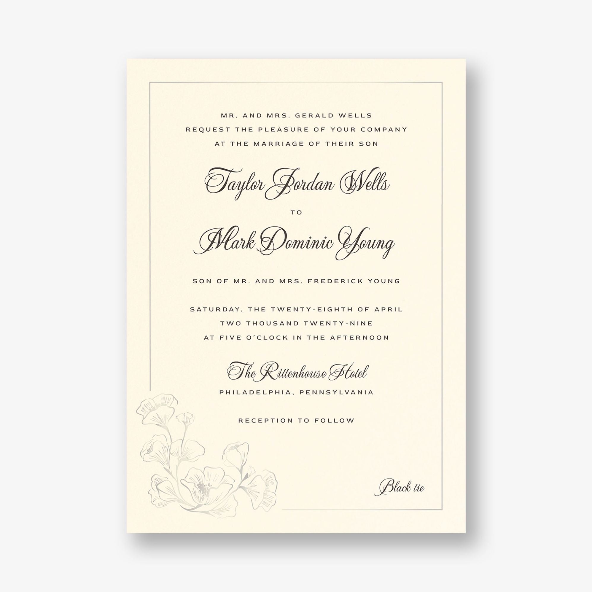 Vintage Magnolia Frame Foil Wedding Invitation - Image 5