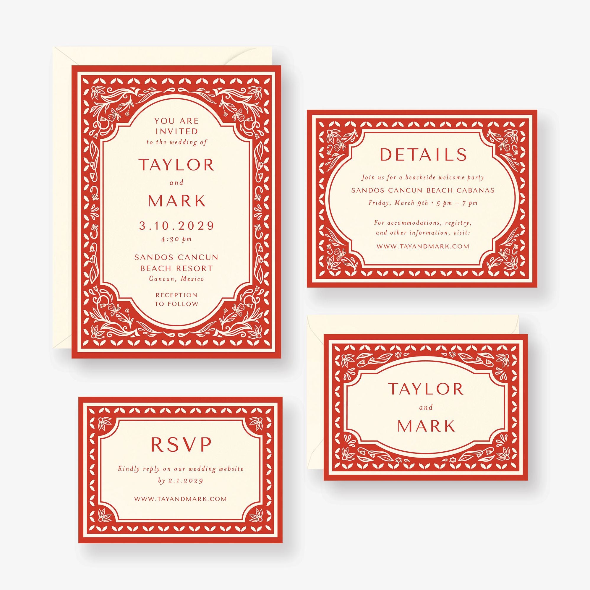 Folk Floral Frame Wedding Invitation - Image 2