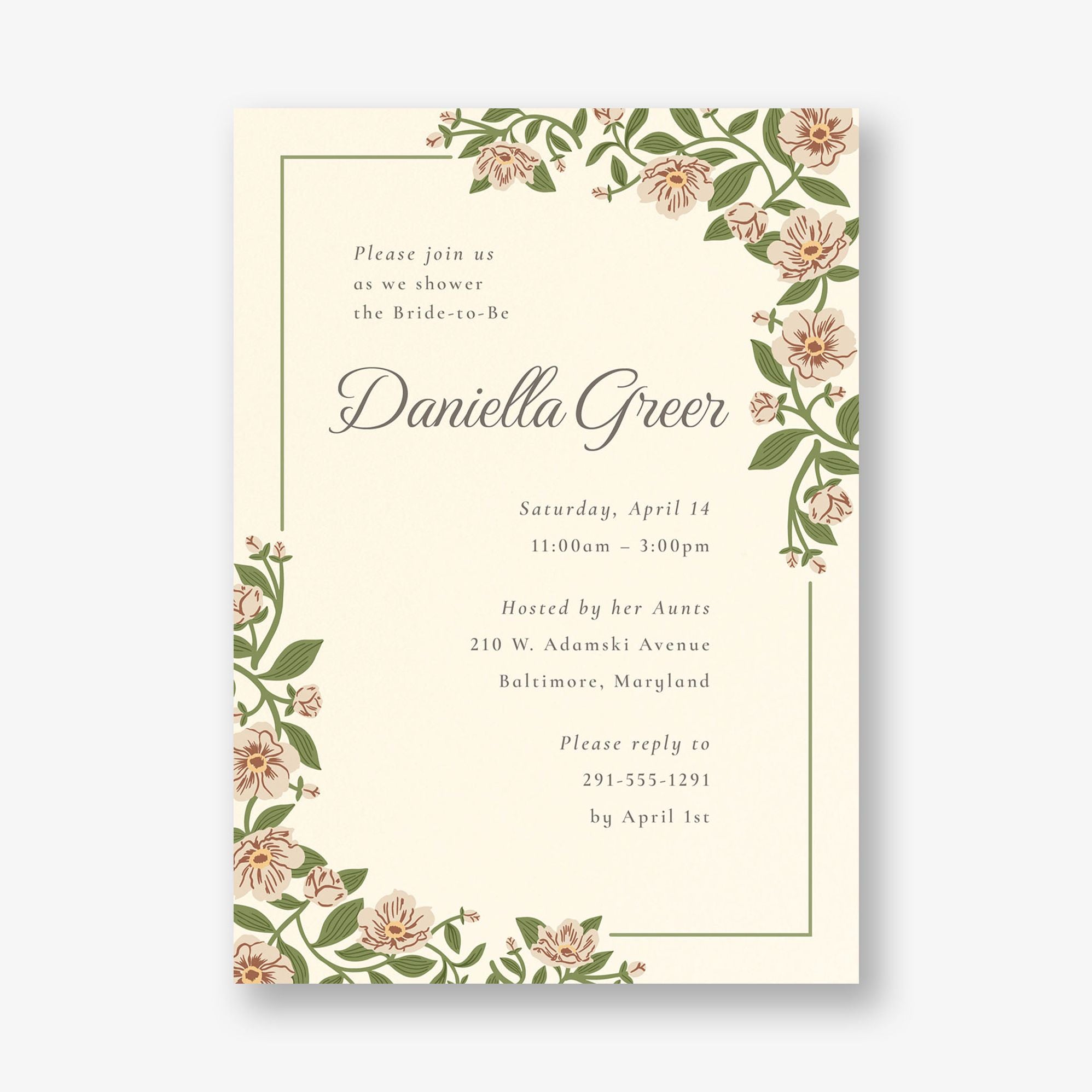 Vintage Primrose Bridal Shower Invitation
