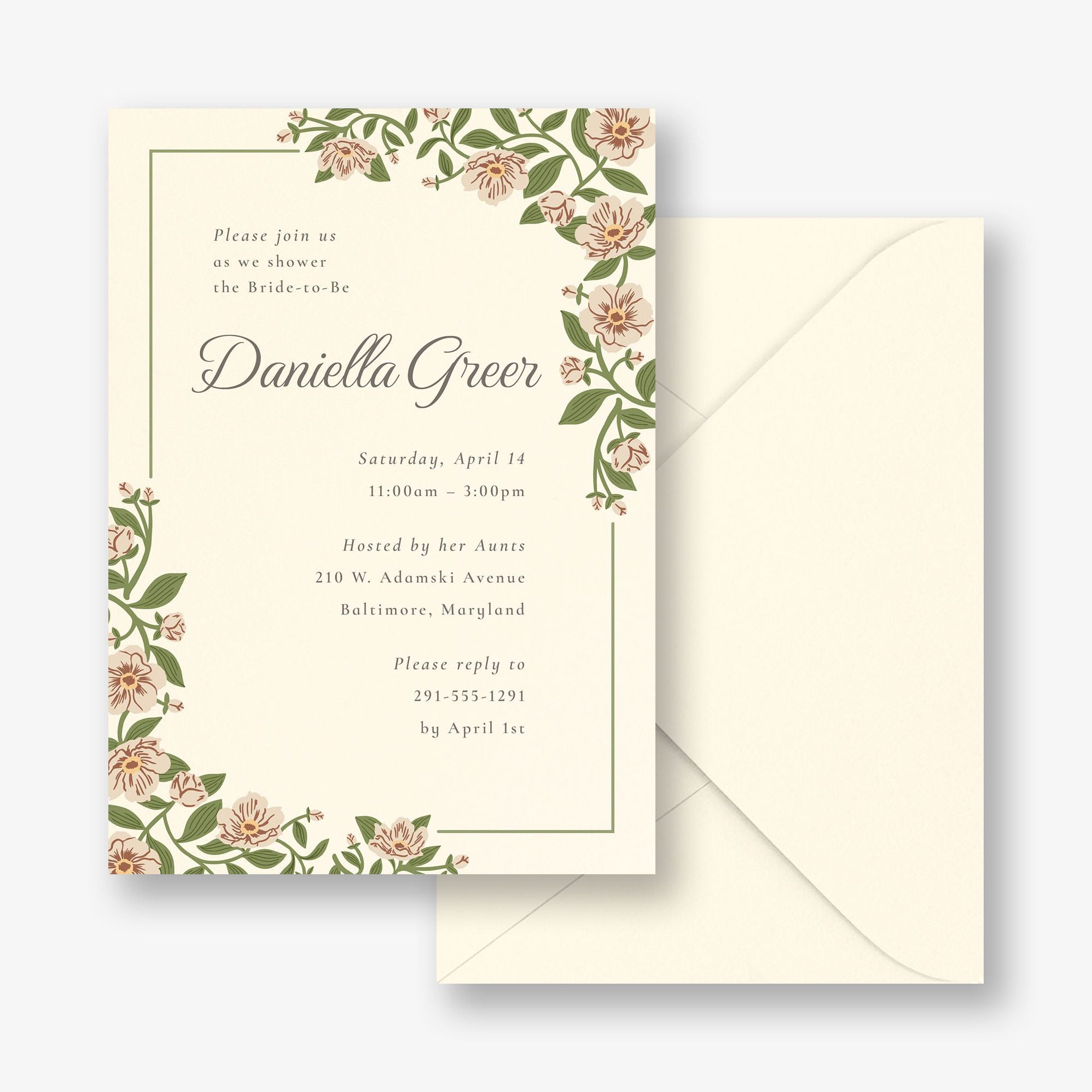 Vintage Primrose Bridal Shower Invitation - Image 3