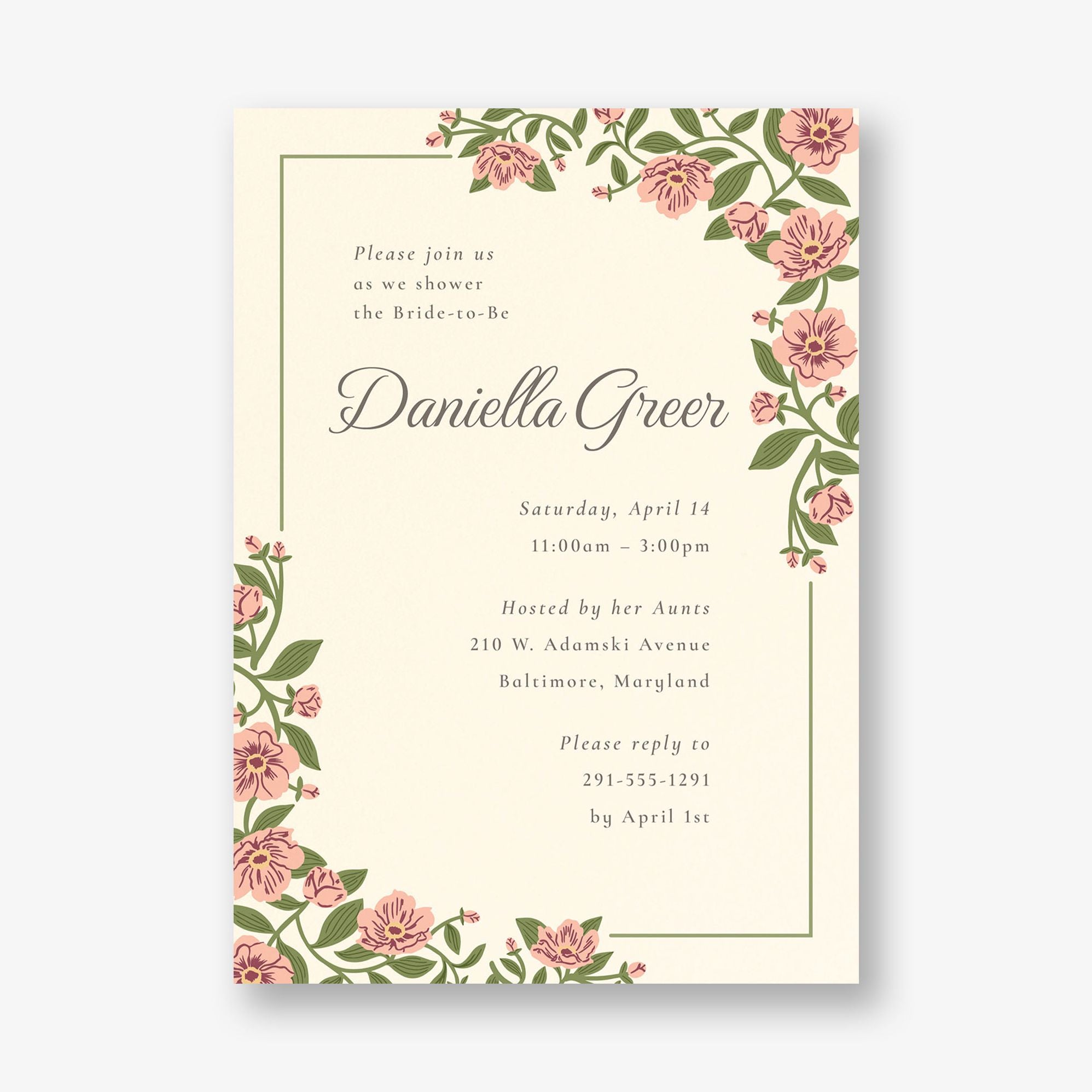 Vintage Primrose Bridal Shower Invitation - Image 4