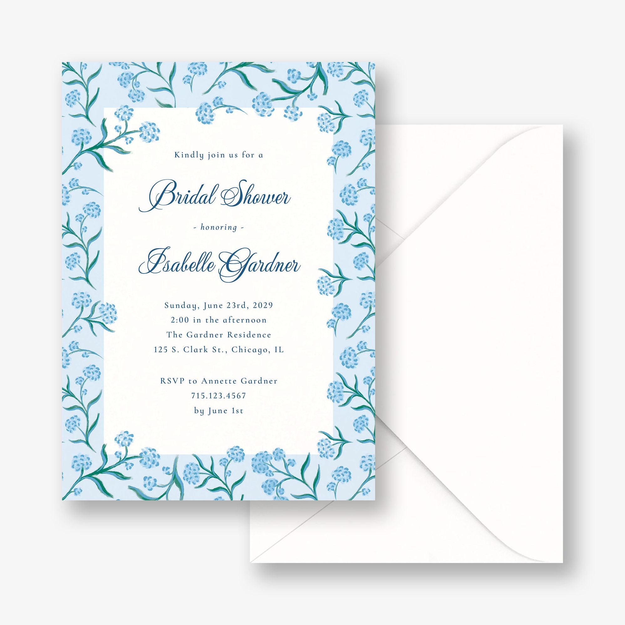 Blue Hydrangea Bridal Shower Invitation - Image 2