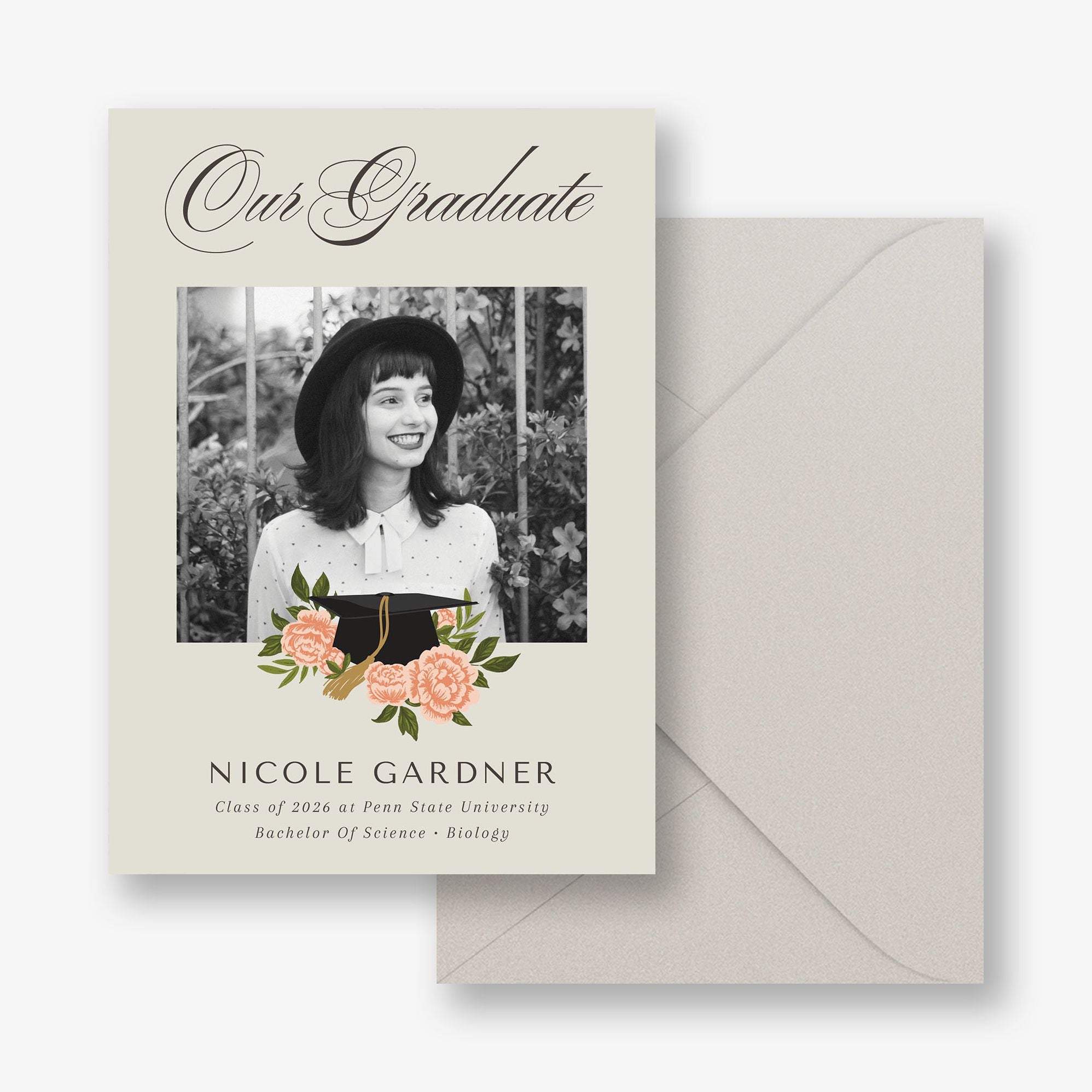 Peony Grad Cap Graduation Announcement - Image 3