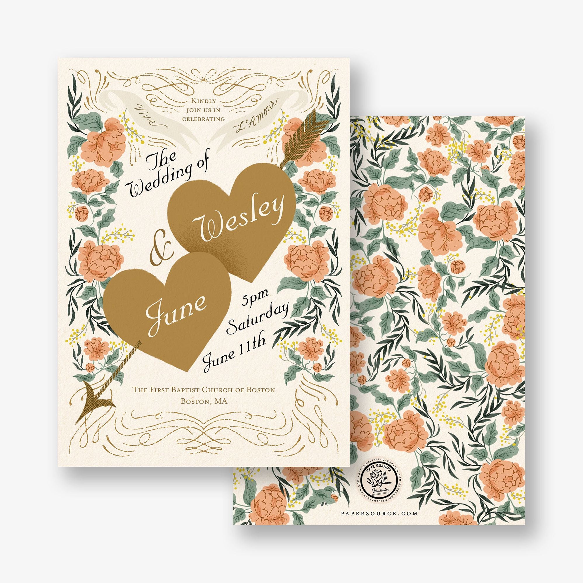 Vintage Hearts Wedding Invitation - Image 3