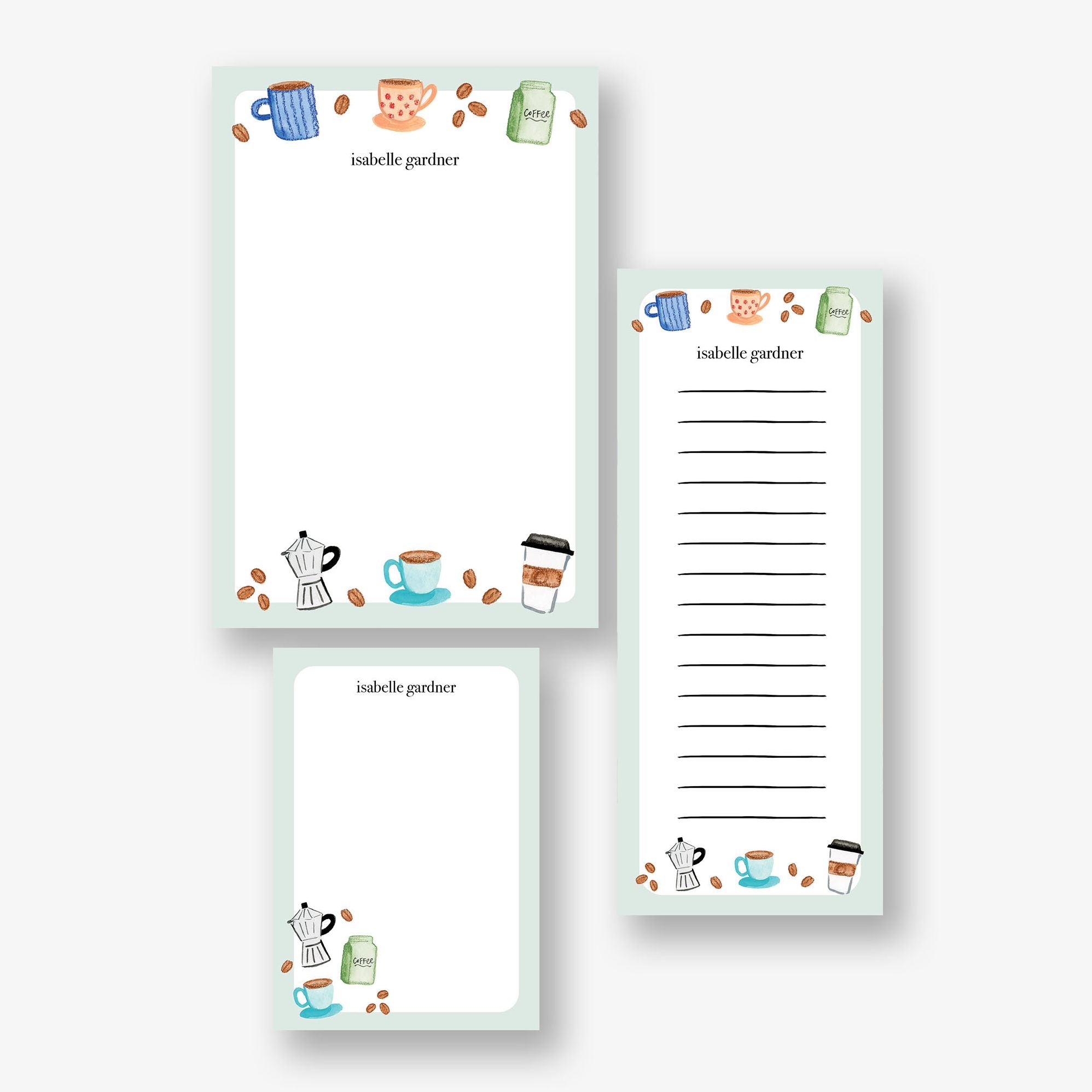 Coffee Doodles Personalized Mixed Notepad Set