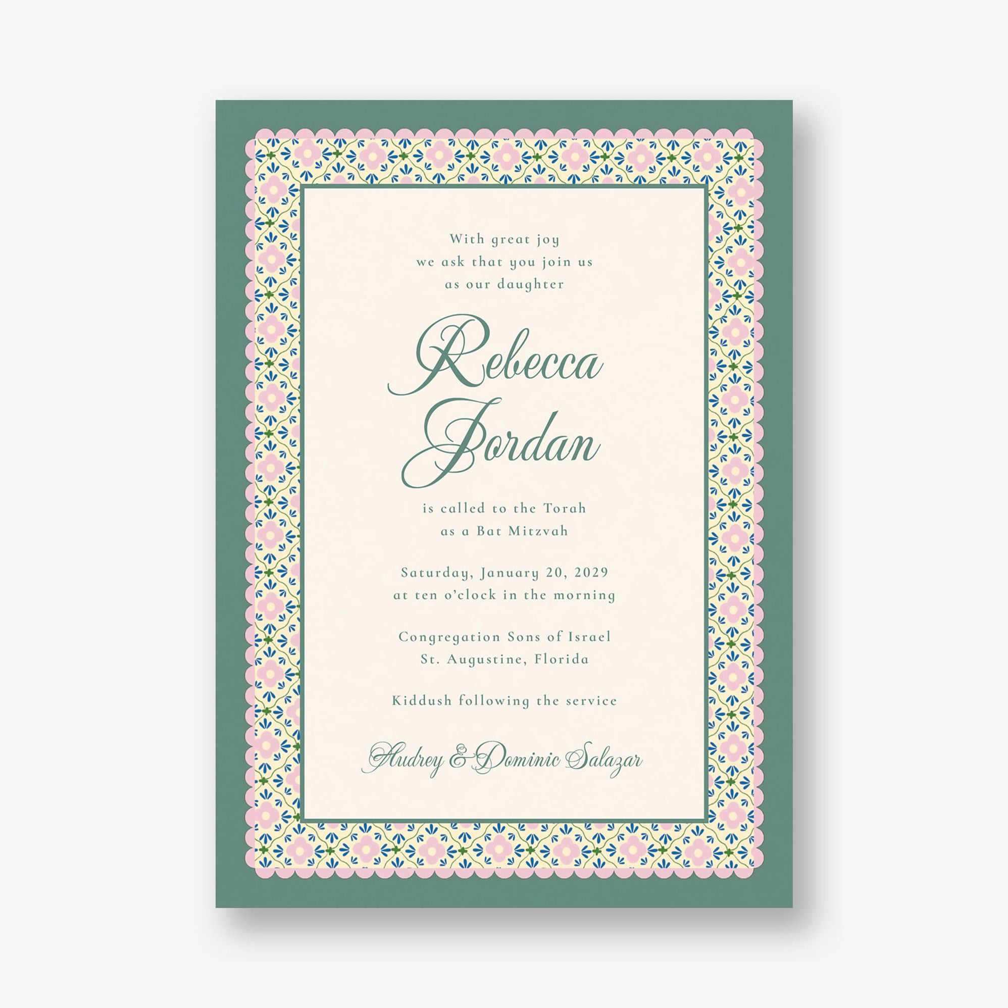 Scalloped Blossoms Bat Mitzvah Invitation