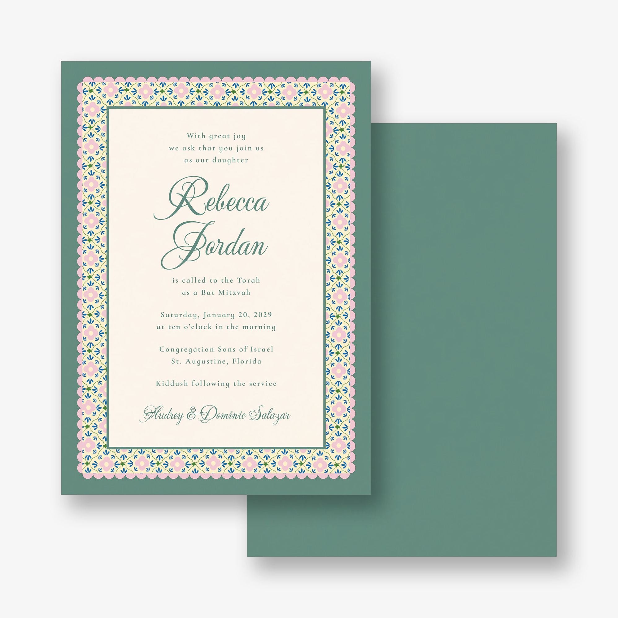 Scalloped Blossoms Bat Mitzvah Invitation - Image 2