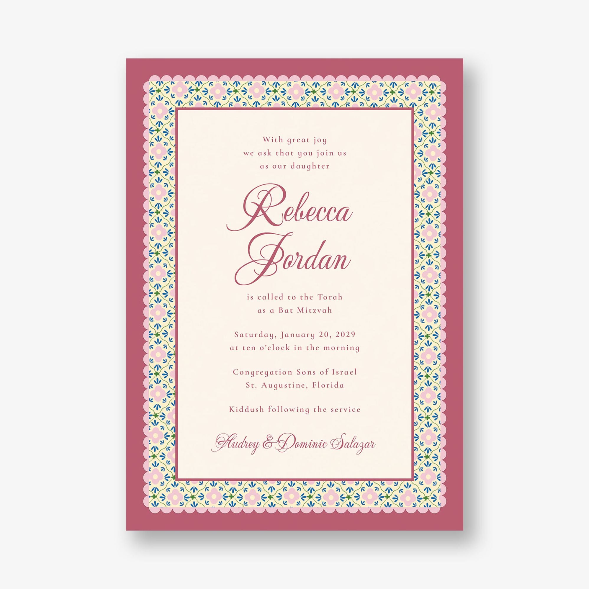 Scalloped Blossoms Bat Mitzvah Invitation - Image 3