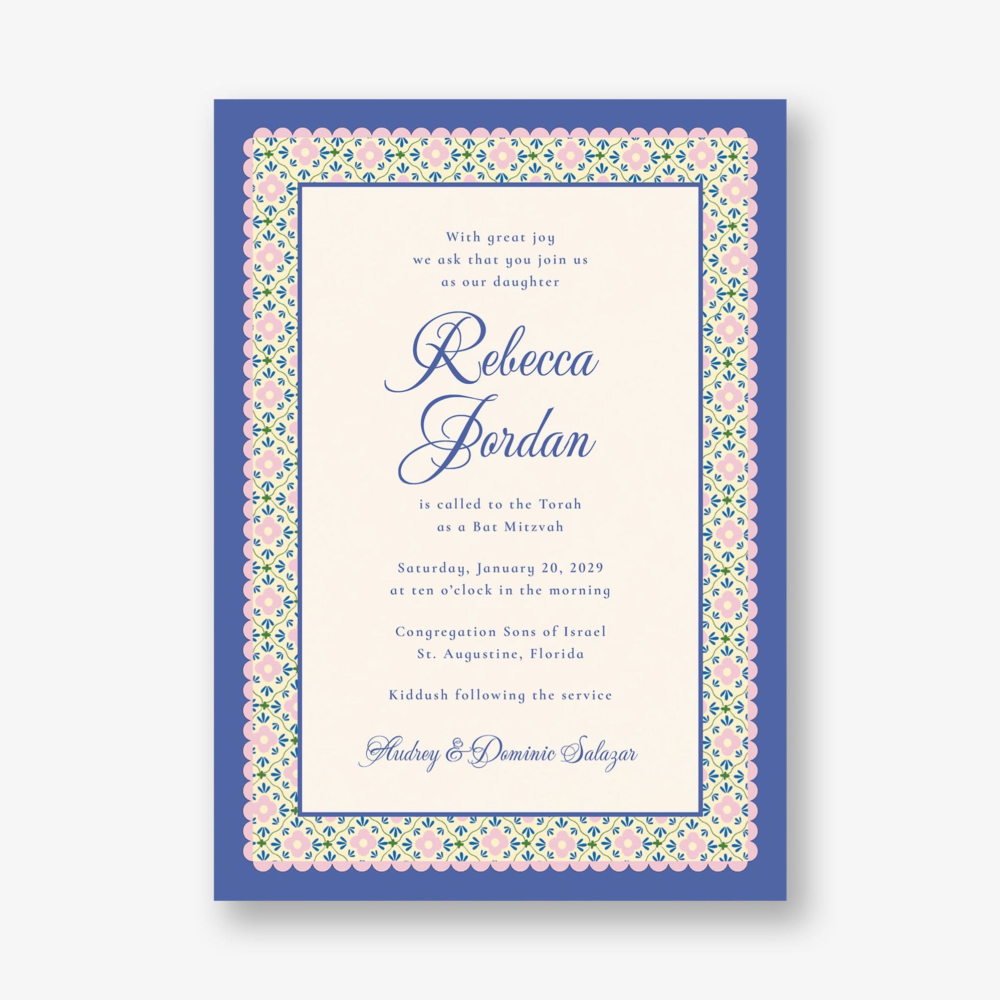 Scalloped Blossoms Bat Mitzvah Invitation - Image 4
