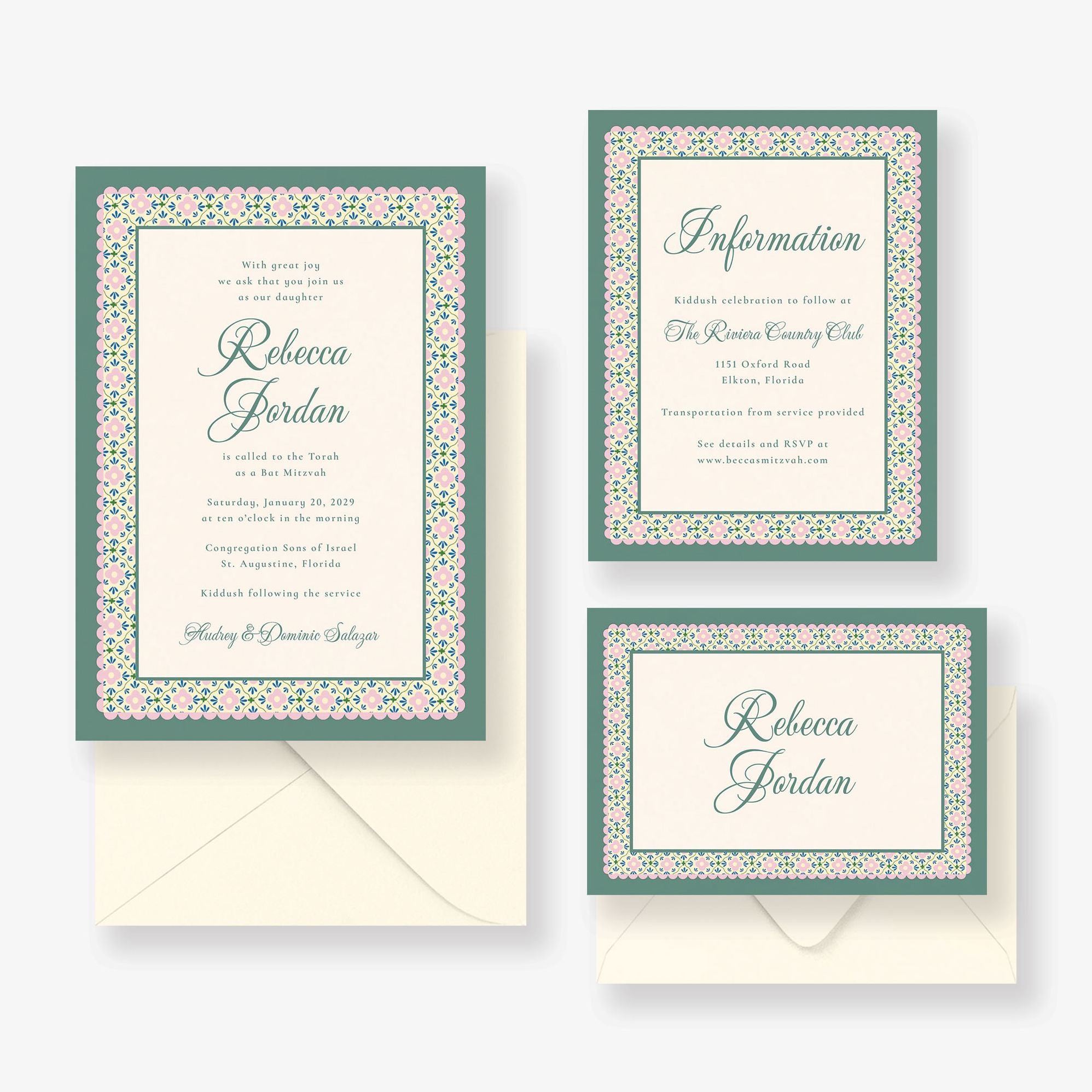 Scalloped Blossoms Bat Mitzvah Invitation - Image 5