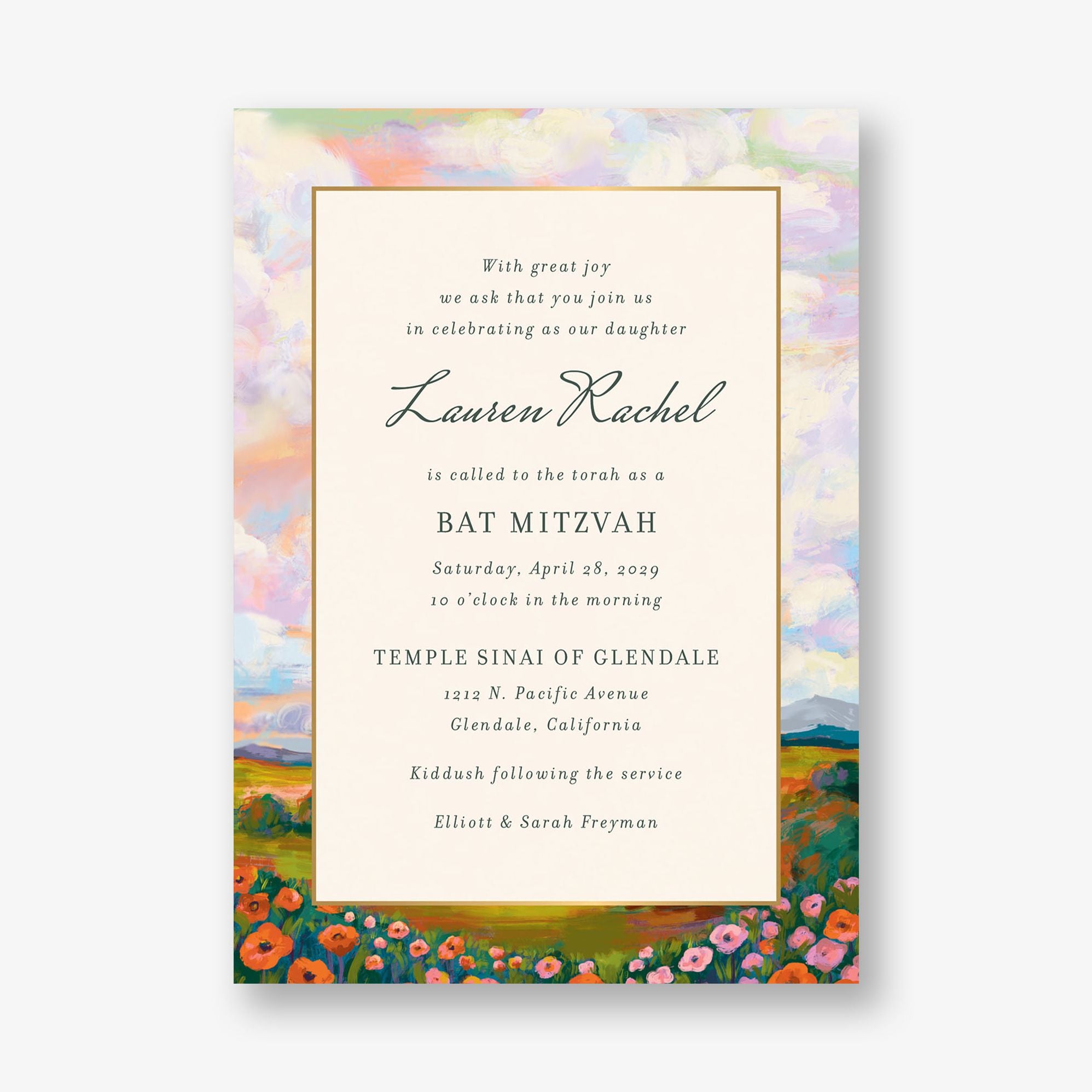 Dreamy Pasture Foil Bat Mitzvah Invitation