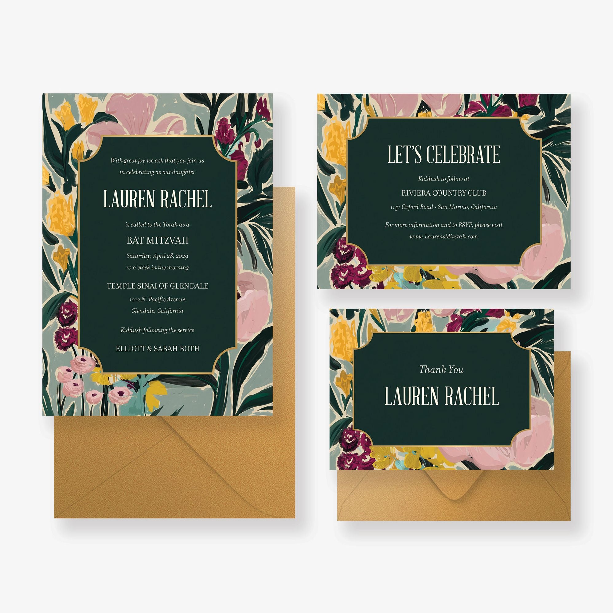 Moody Florals Foil Bat Mitzvah Invitation - Image 3