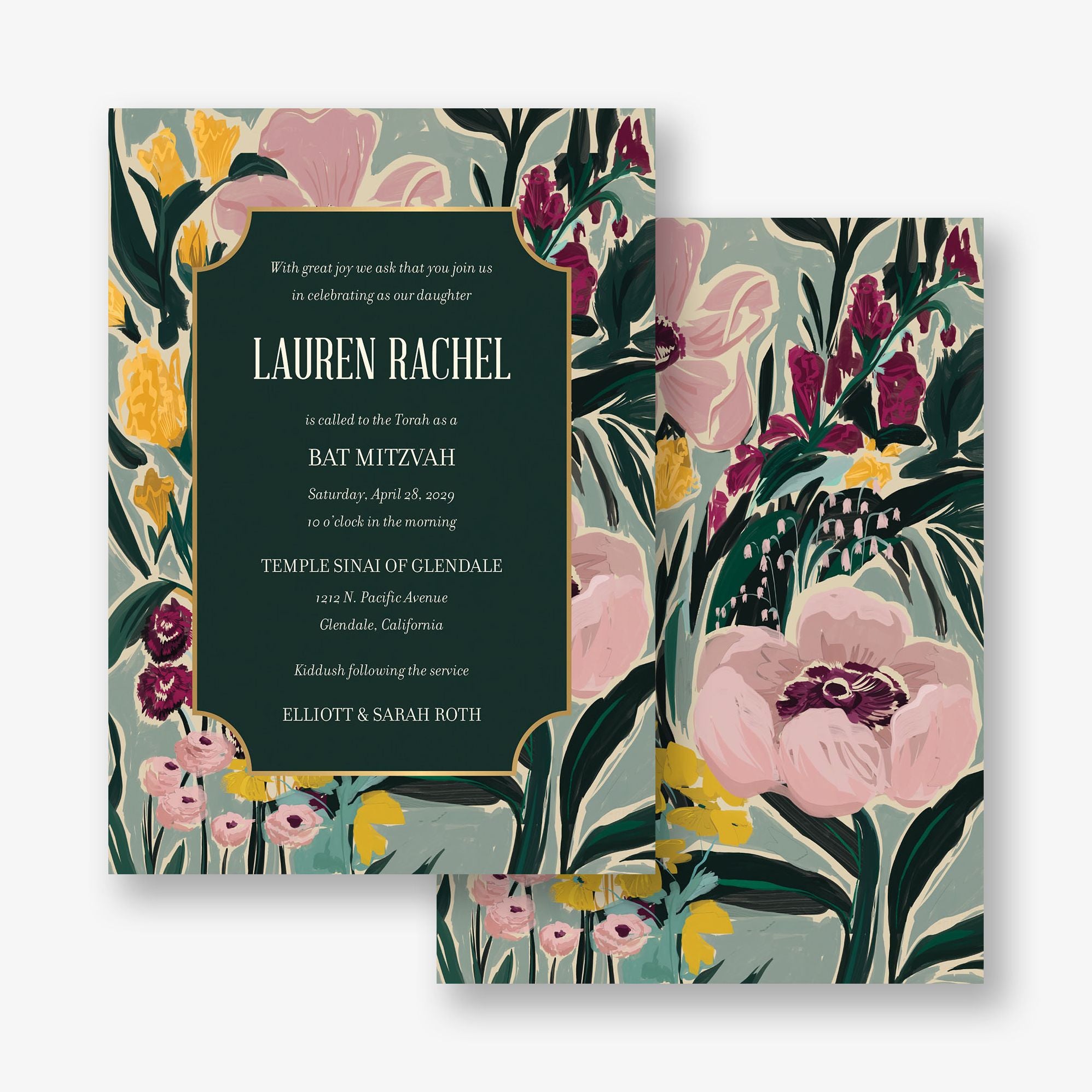 Moody Florals Foil Bat Mitzvah Invitation - Image 4
