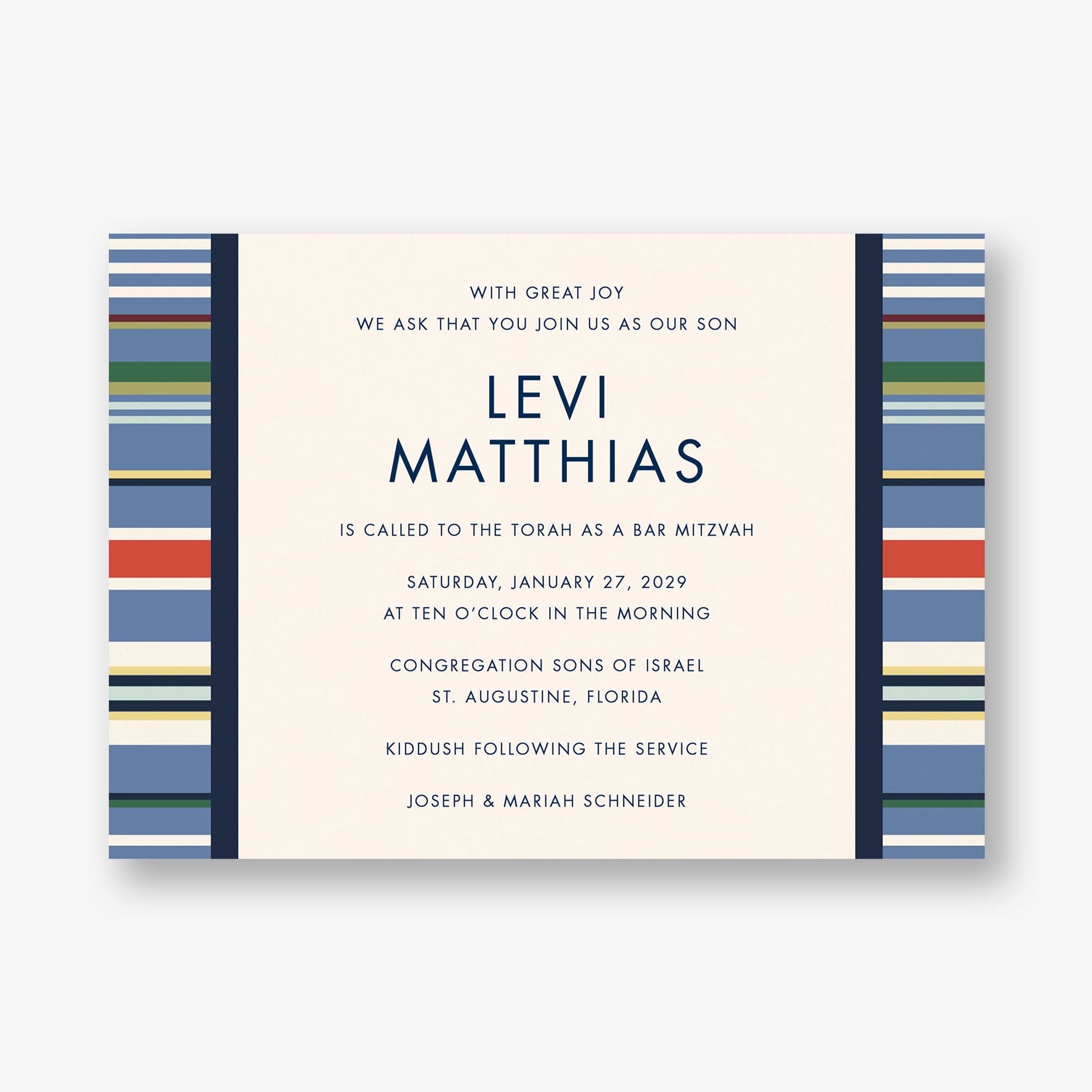 Coloful Stripes Bar Mitzvah Invitation