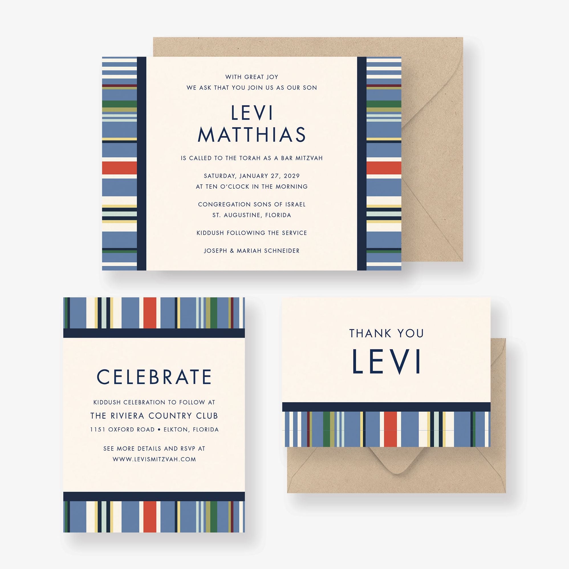 Coloful Stripes Bar Mitzvah Invitation - Image 4