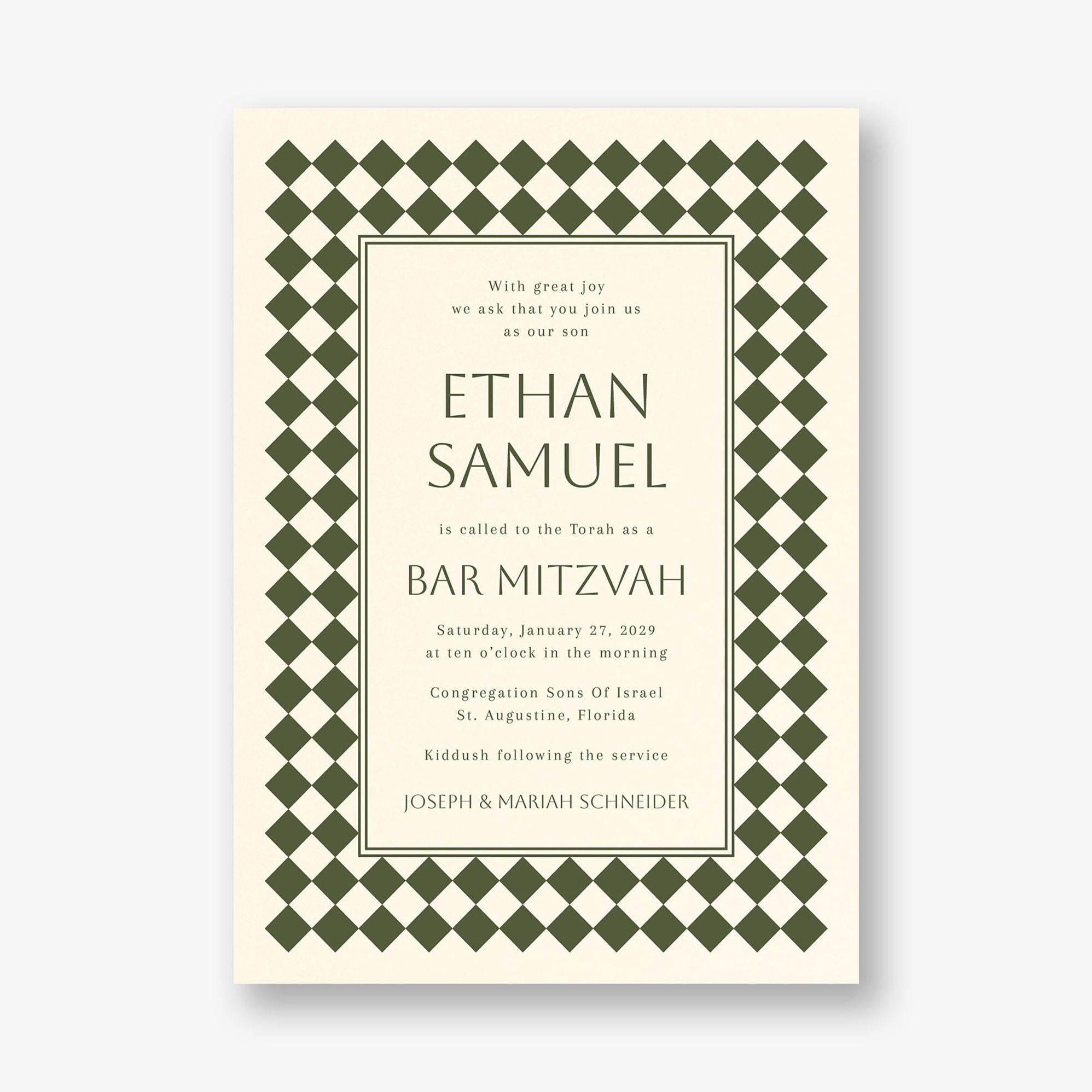 Sophisticated Checker Bar Mitzvah Invitation