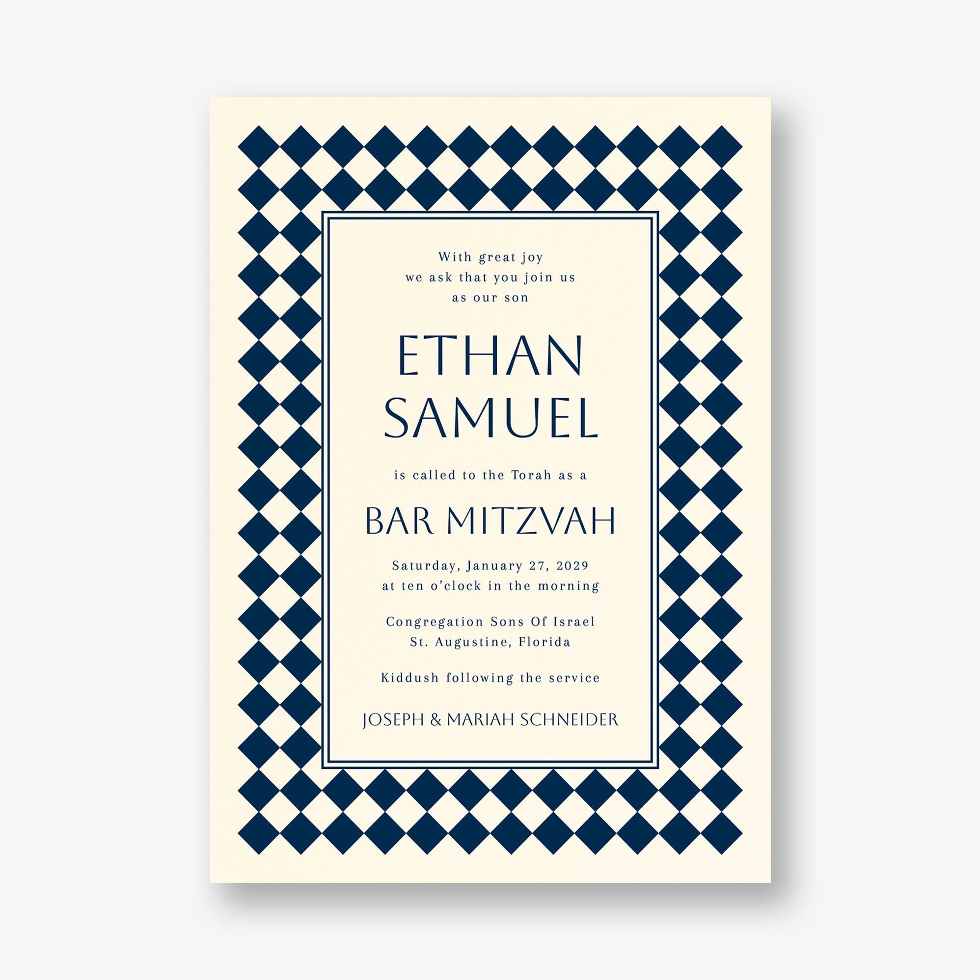 Sophisticated Checker Bar Mitzvah Invitation - Image 2