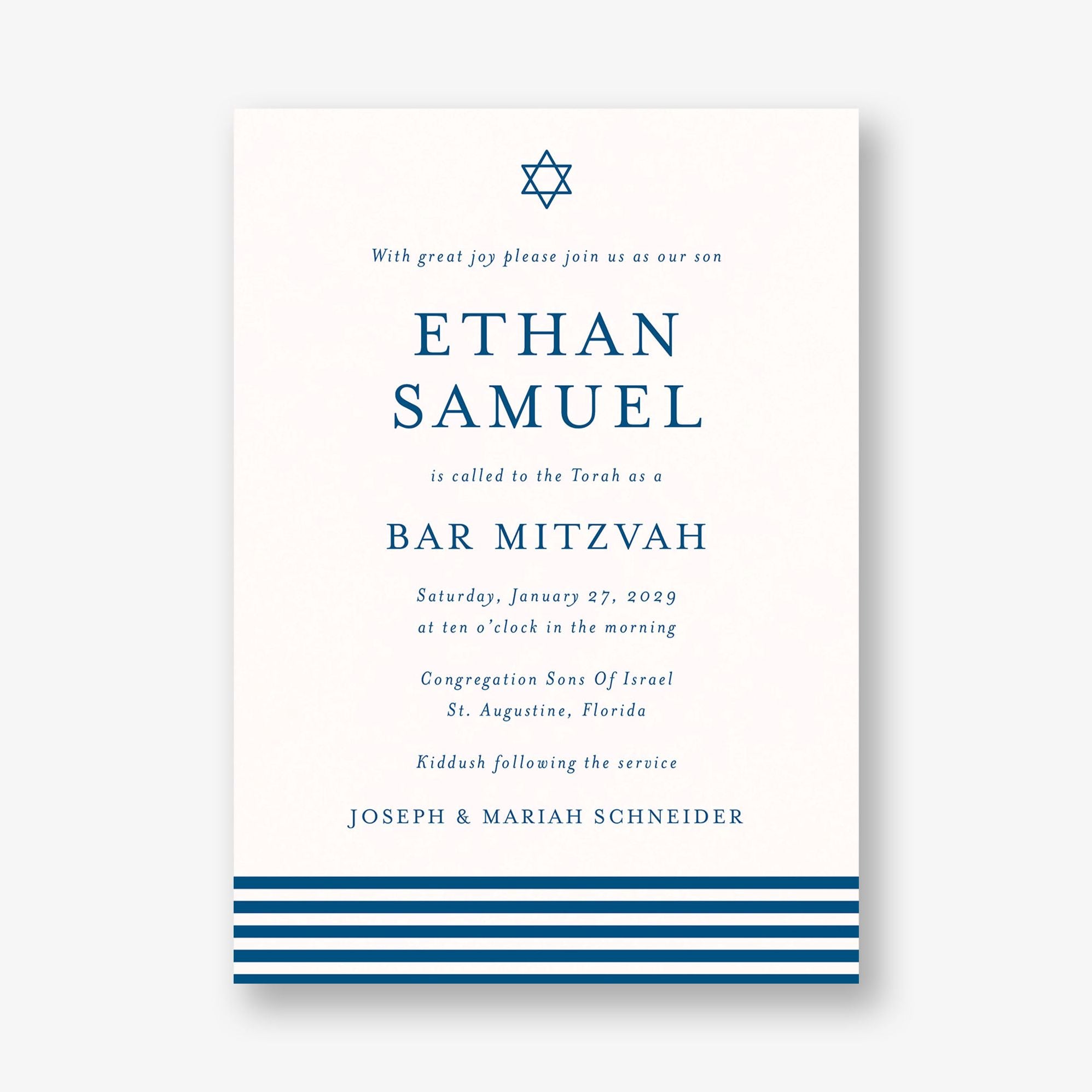 Classic Striped Bar Mitzvah Invitation