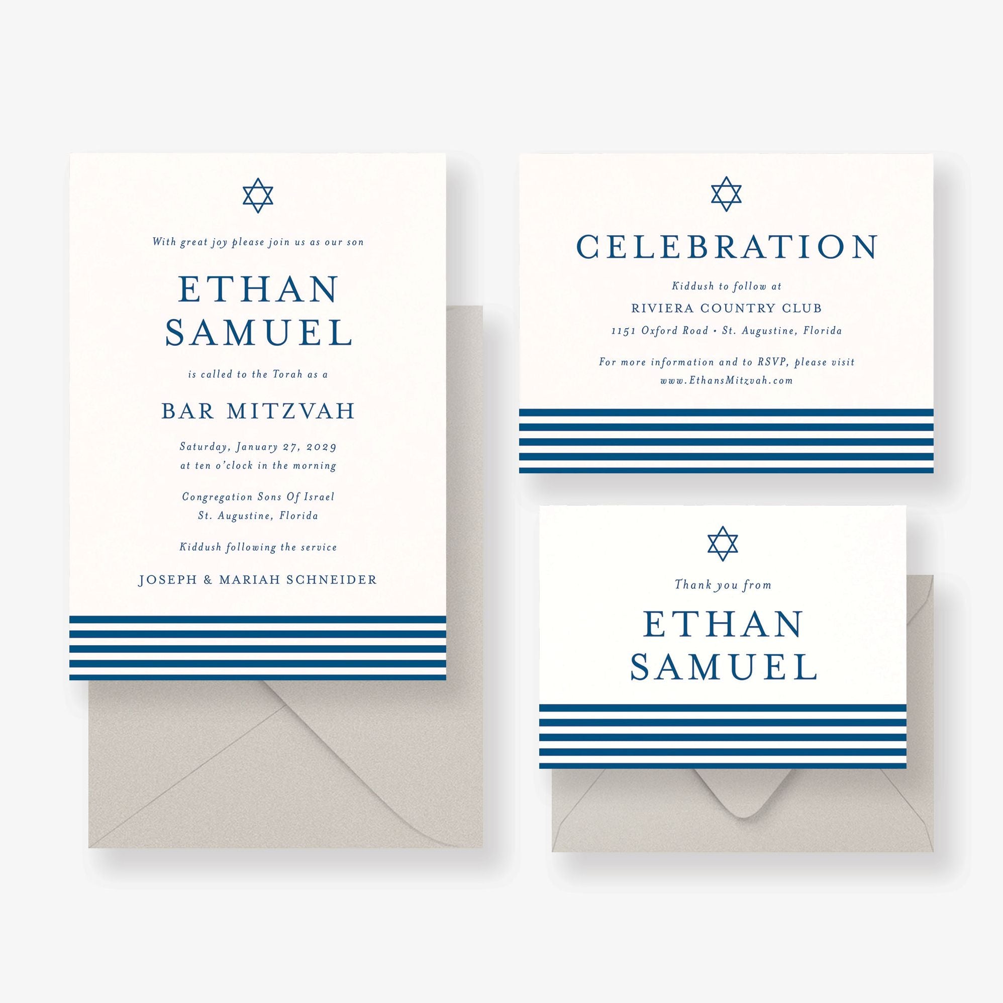Classic Striped Bar Mitzvah Invitation - Image 2