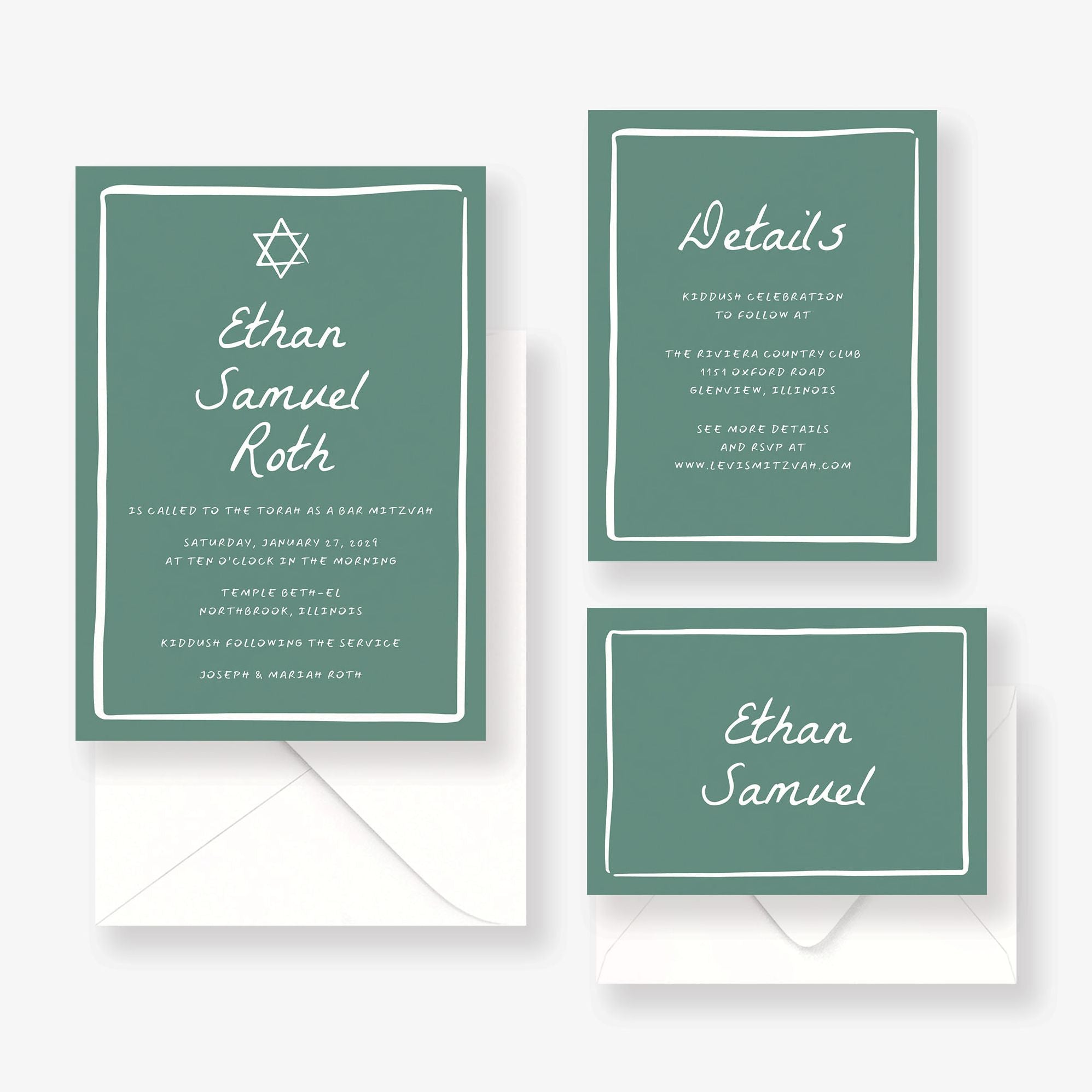 Hand Drawn Border Bar Mitzvah Invitation - Image 2