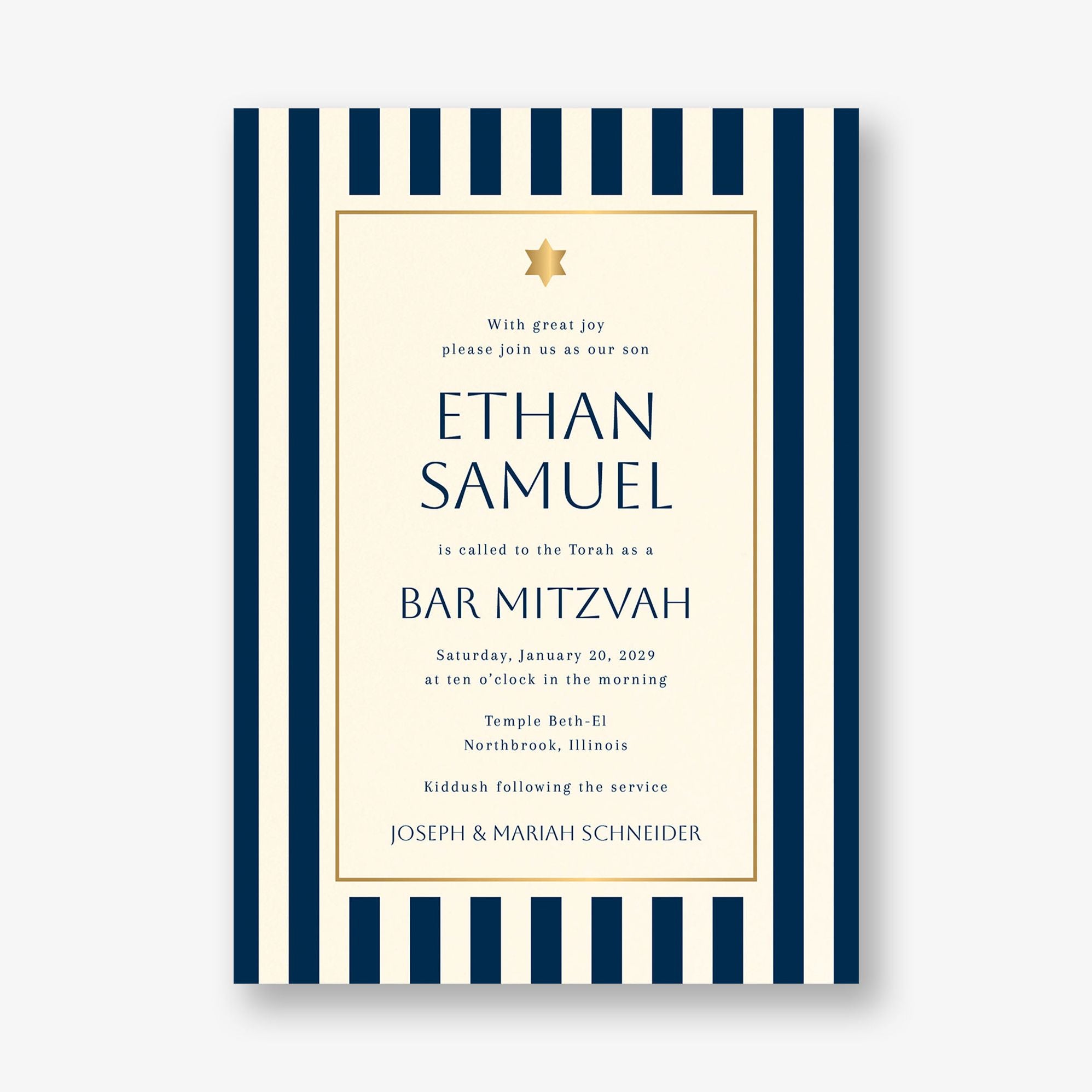 Sophisticated Stripe Foil Bar Mitzvah Invitation