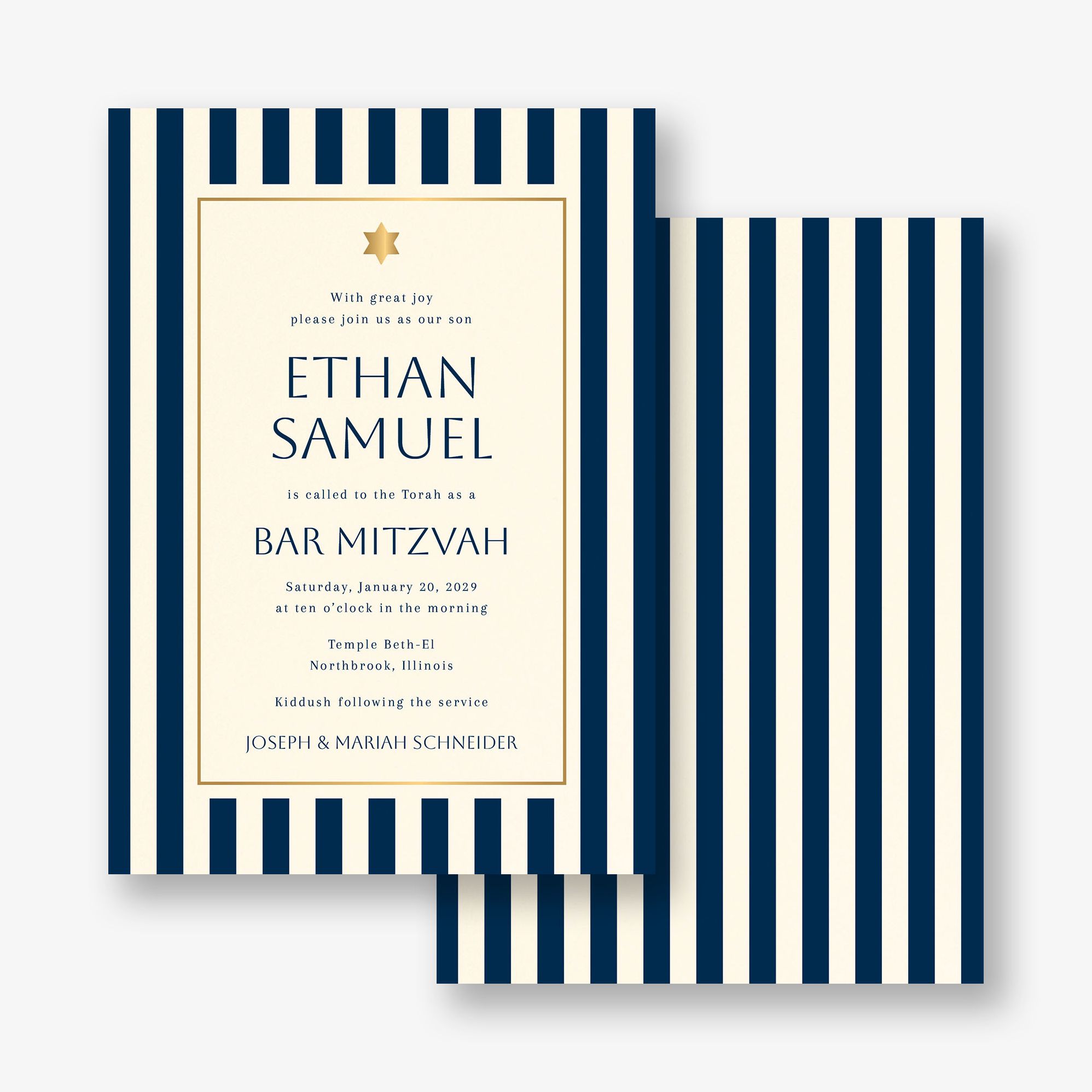 Sophisticated Stripe Foil Bar Mitzvah Invitation - Image 2