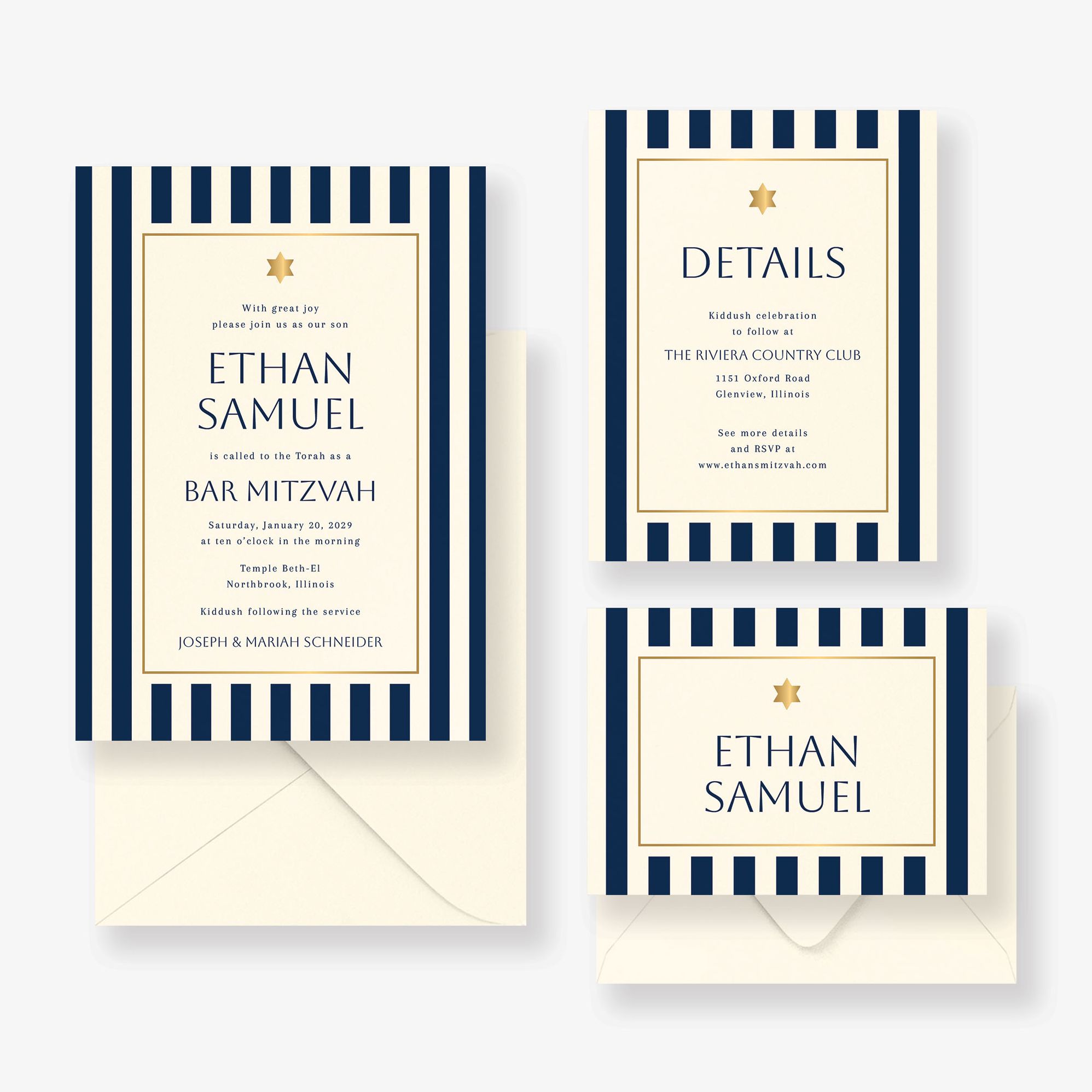 Sophisticated Stripe Foil Bar Mitzvah Invitation - Image 3