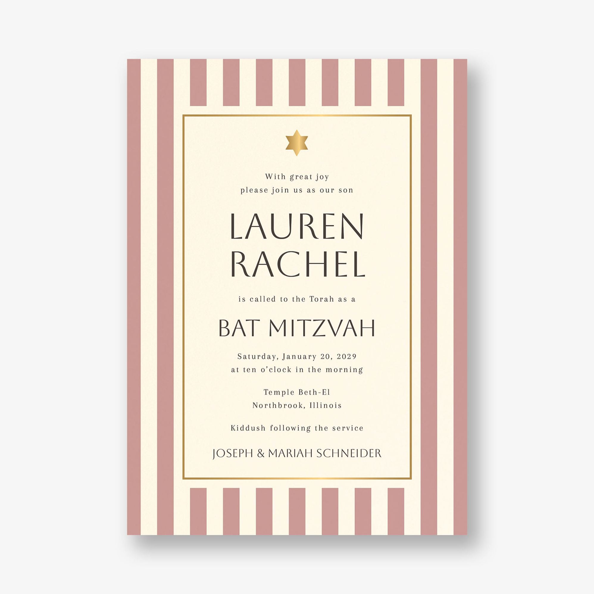 Sophisticated Stripe Foil Bar Mitzvah Invitation - Image 4
