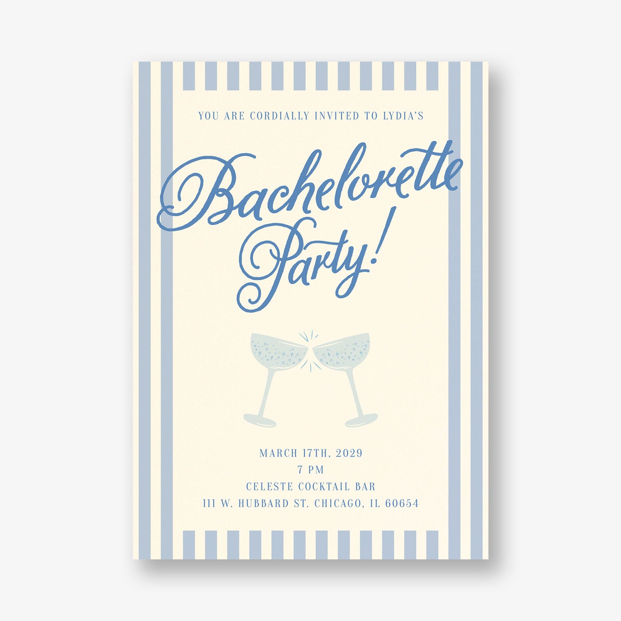 Champagne Stripes Bachelorette Party Invitation