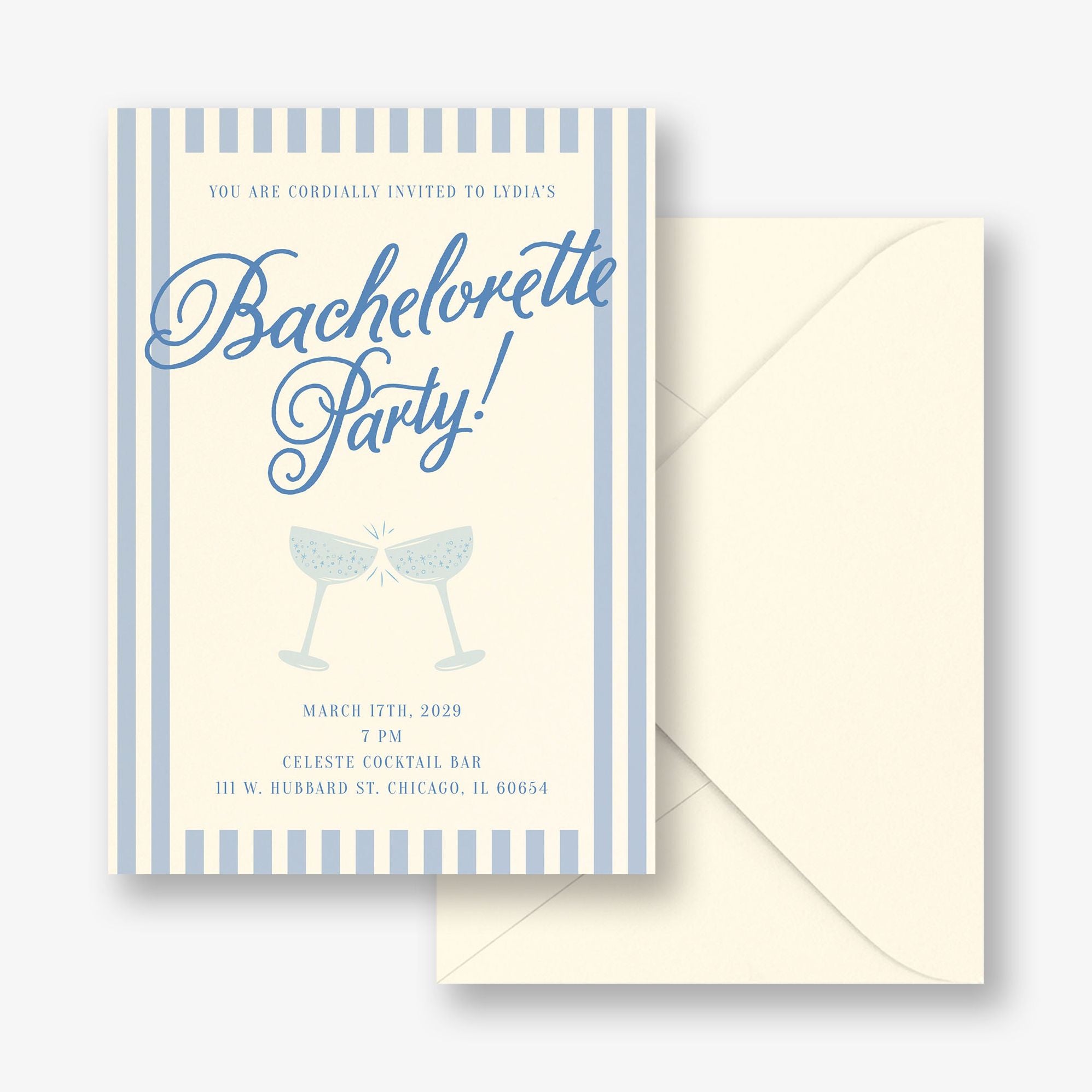 Champagne Stripes Bachelorette Party Invitation - Image 2