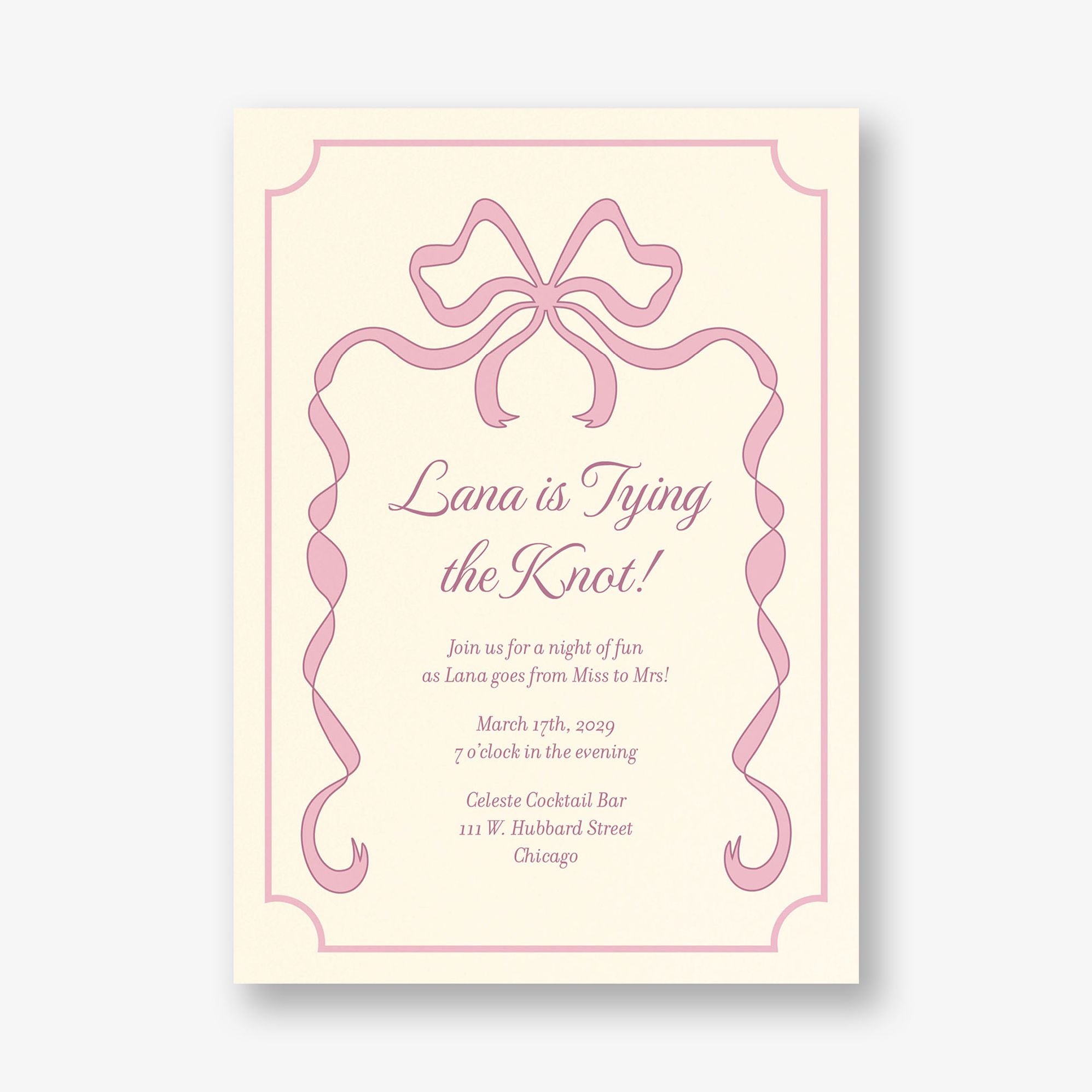 Flowy Bow Border Bachelorette Party Invitation