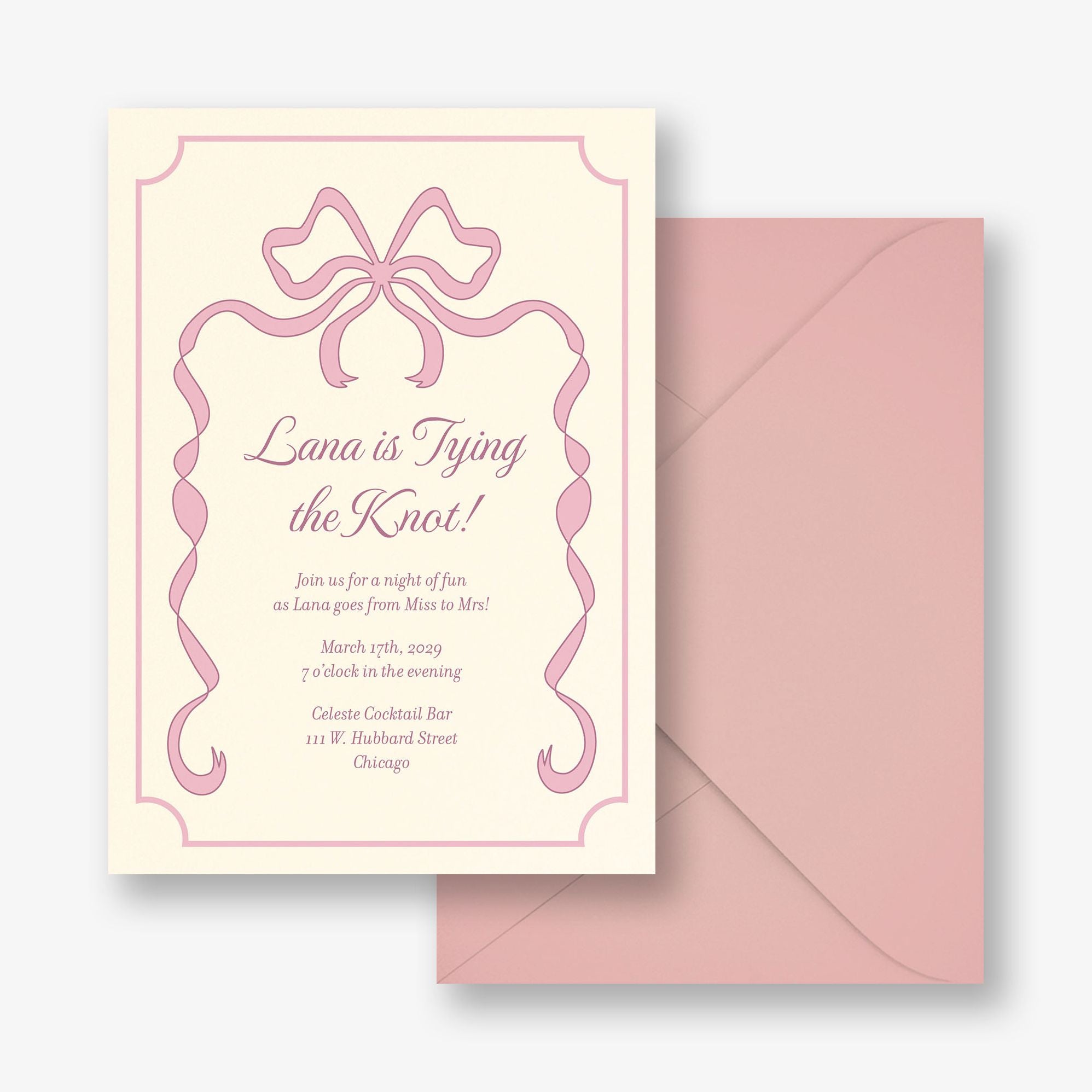 Flowy Bow Border Bachelorette Party Invitation - Image 2