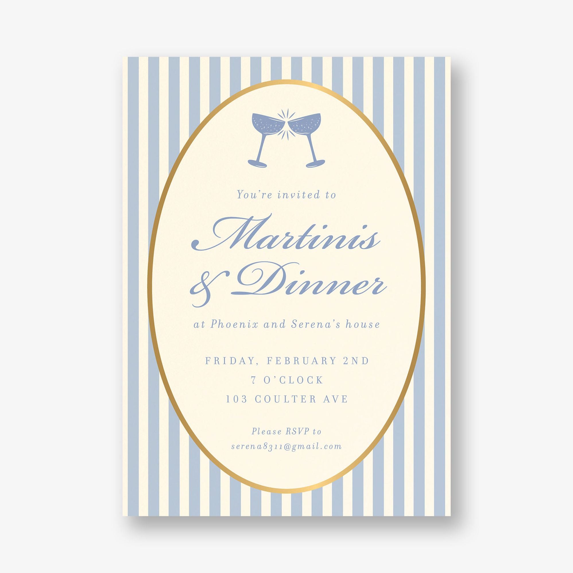 Posh Stripe Champagne Foil Party Invitation