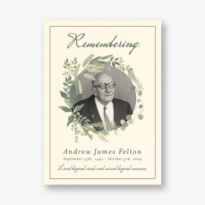 Greenery Wreath Photo Memorial Card