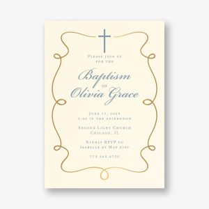 Scrollwork Cross Foil Baptism Invitation