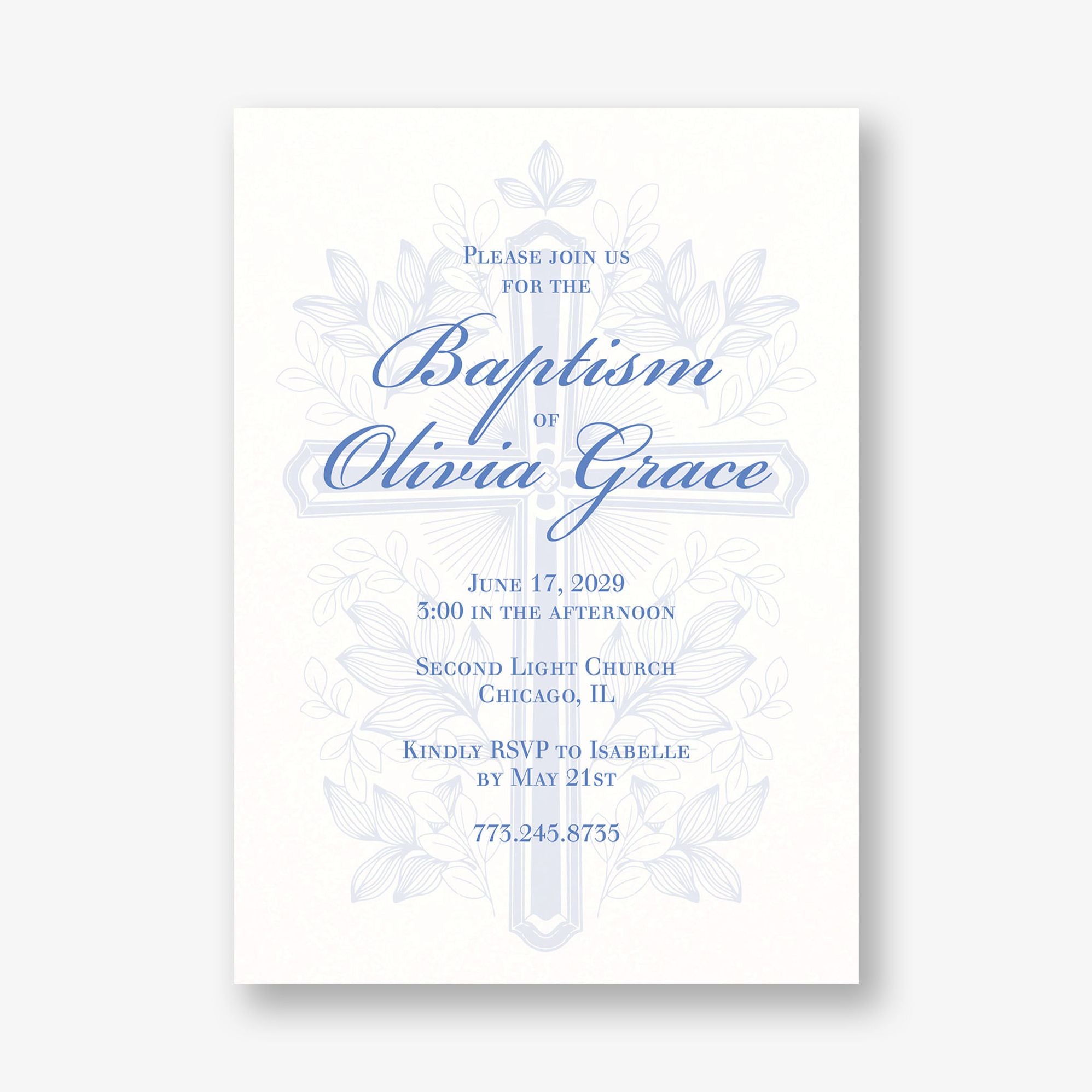 Foliage Cross Baptism Invitation
