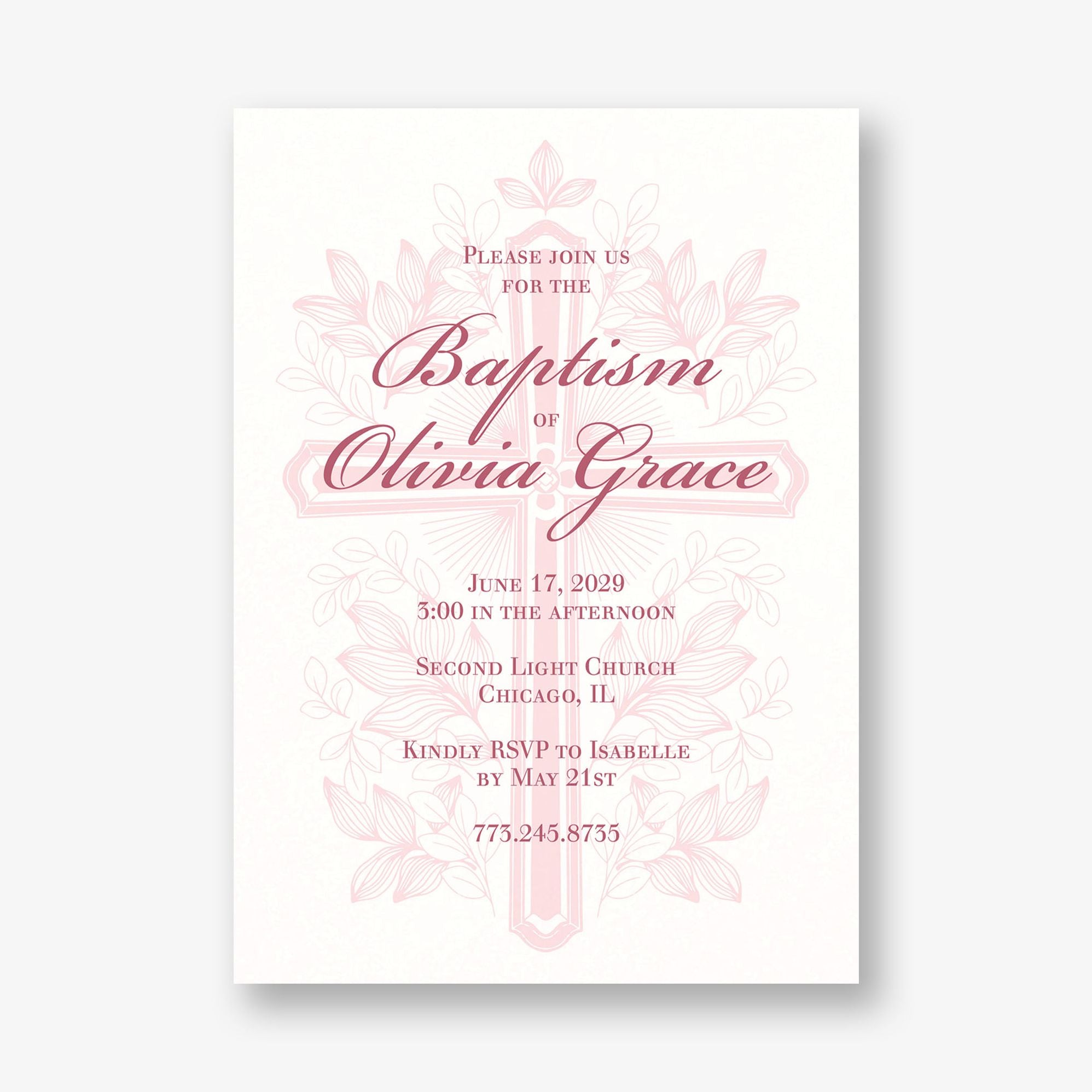 Foliage Cross Baptism Invitation - Image 2