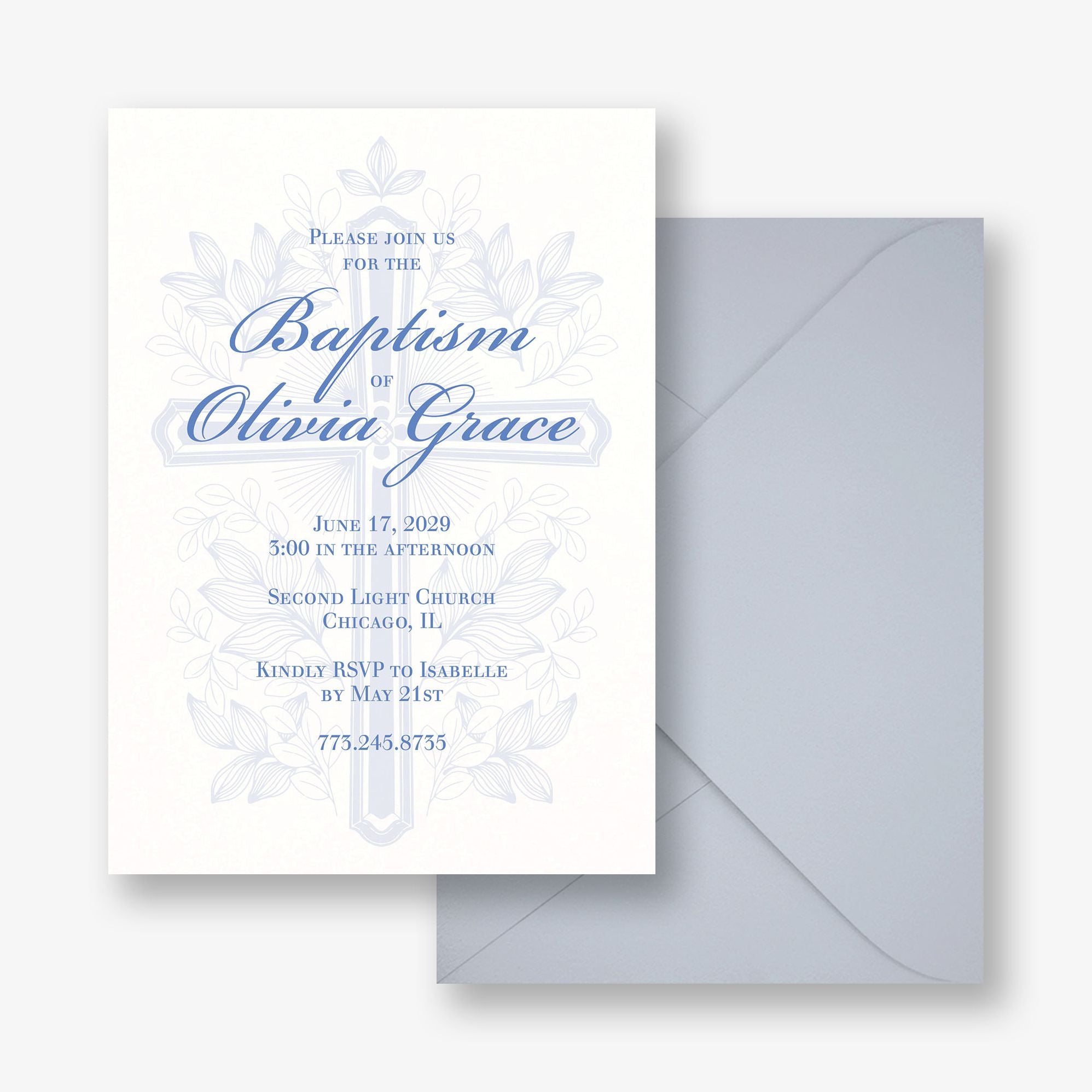 Foliage Cross Baptism Invitation - Image 3