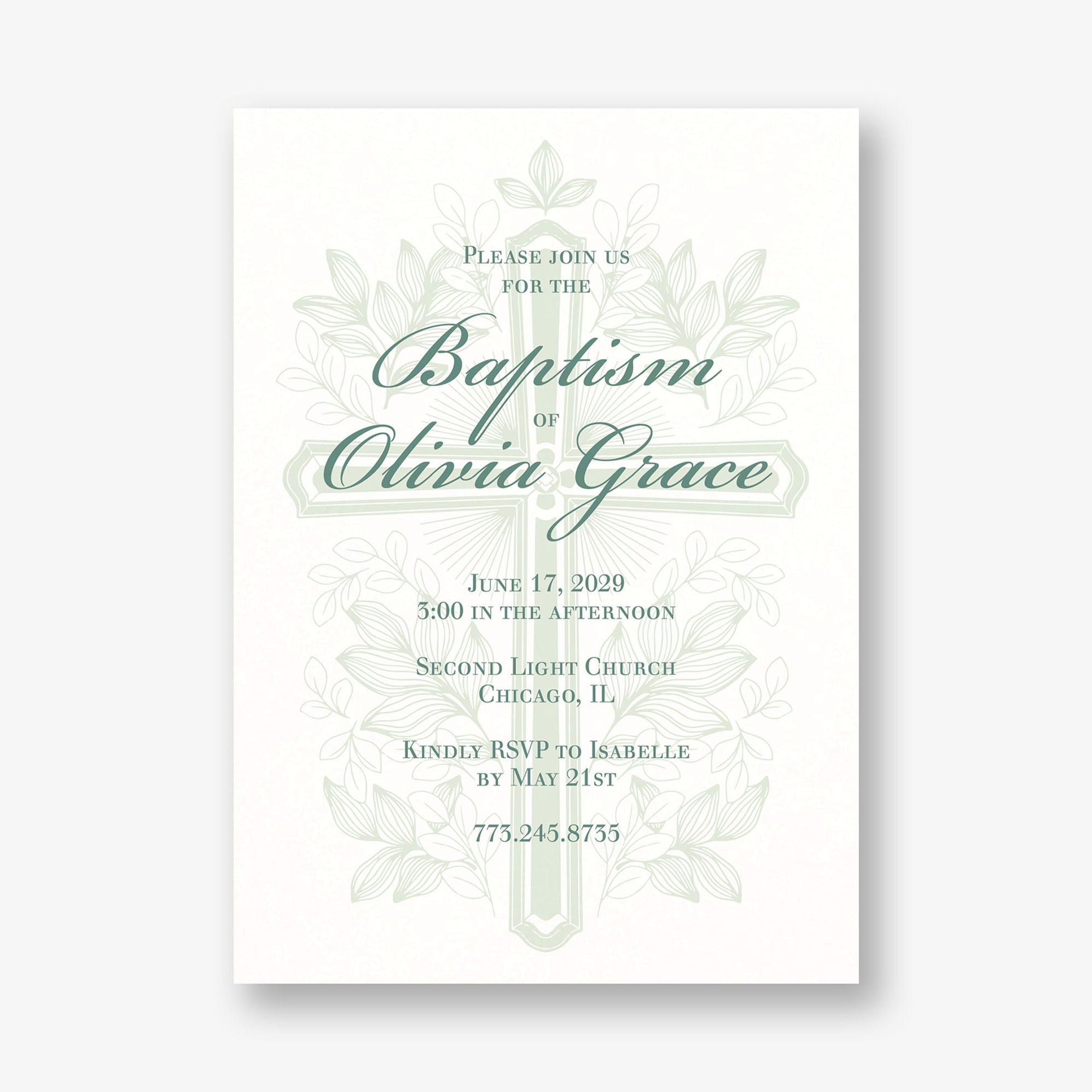 Foliage Cross Baptism Invitation - Image 4