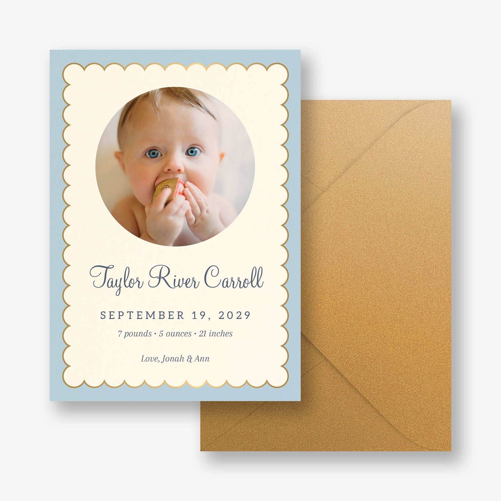 Scalloped Foil Border Photo Baby Announcement - Image 3